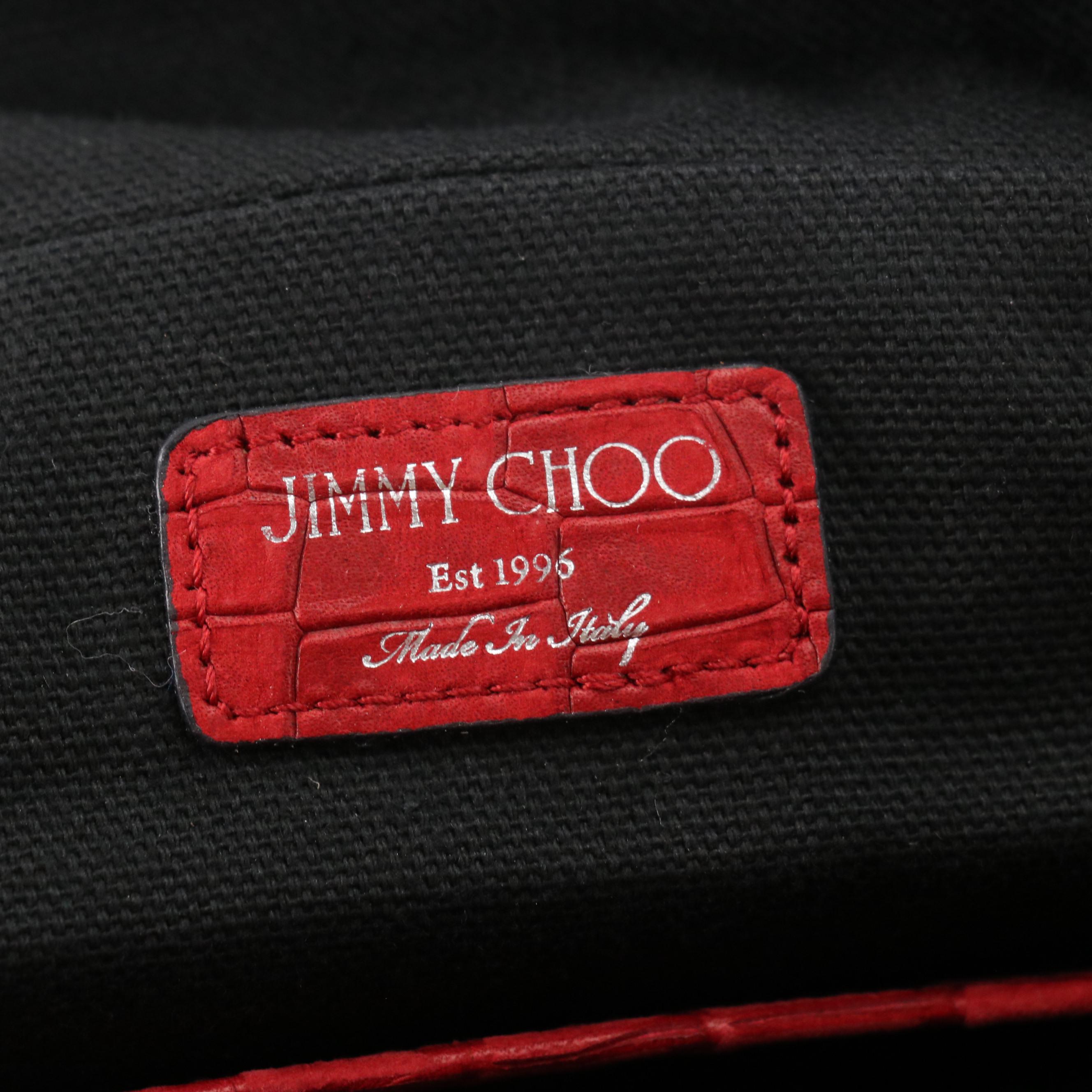 Jimmy Choo Red Embossed Leather Zip Around Pouch