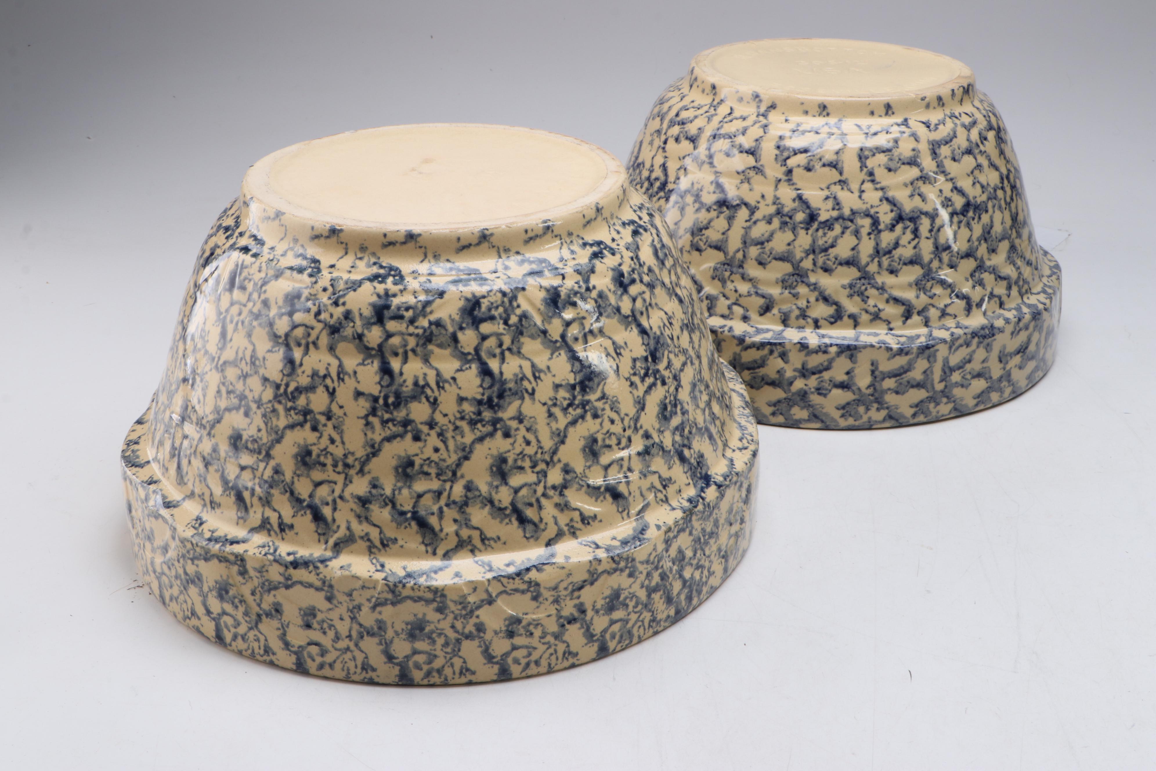 Robinson Ransbottom Spongeware Blue Mixing Bowls