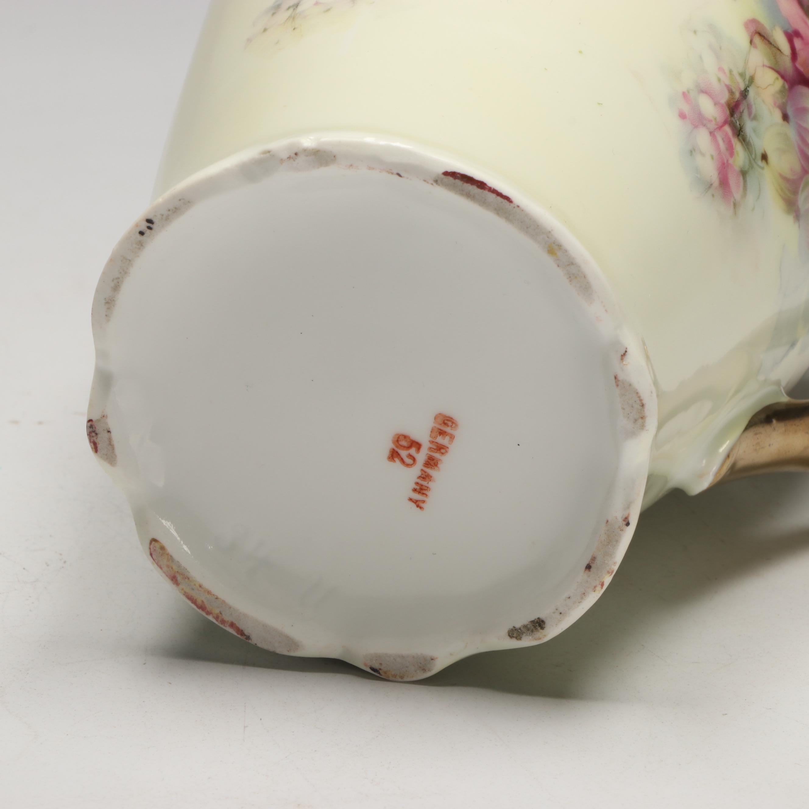 German Gilt Accented Floral Pattern Porcelain Coffee Set, Early to Mid-20th C.