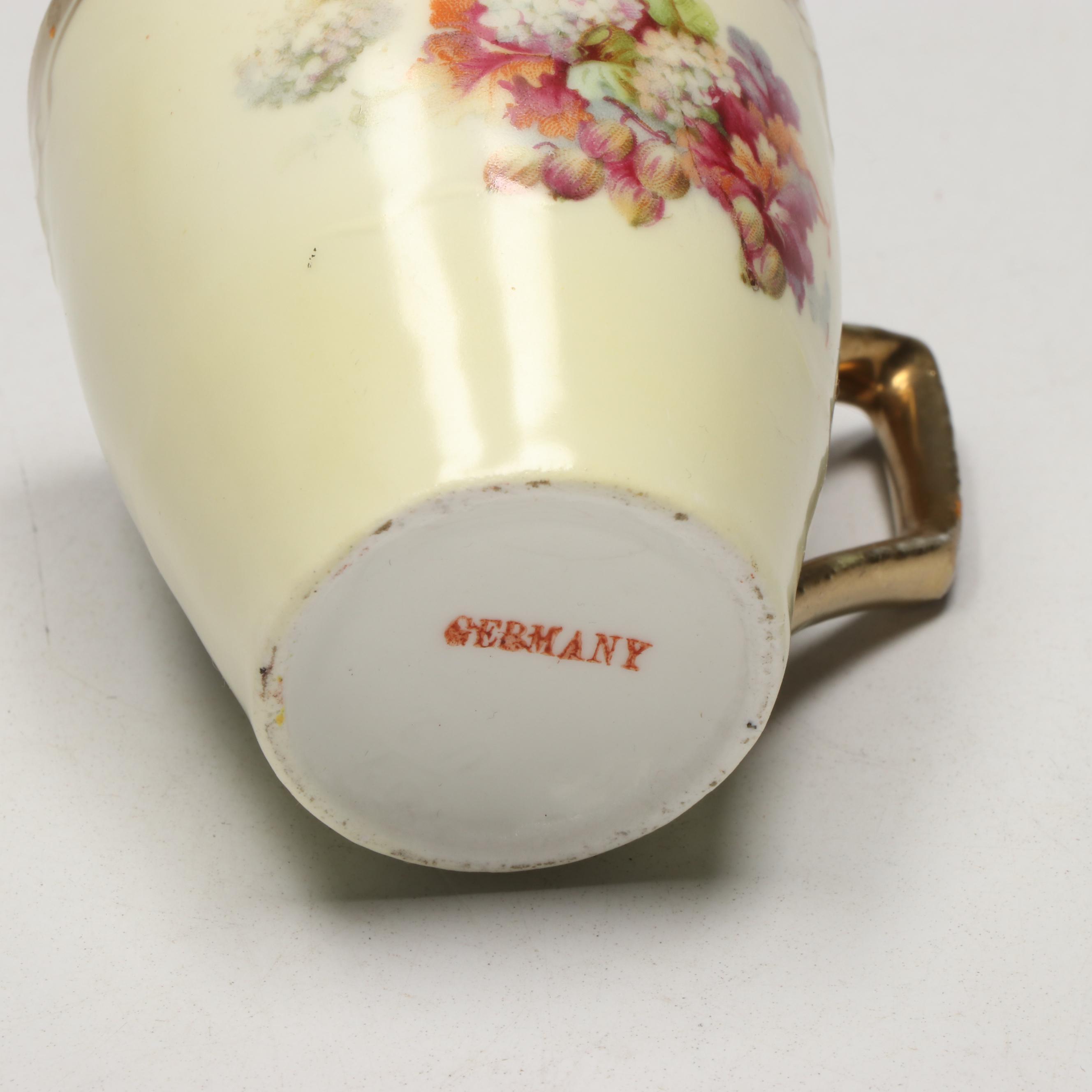 German Gilt Accented Floral Pattern Porcelain Coffee Set, Early to Mid-20th C.