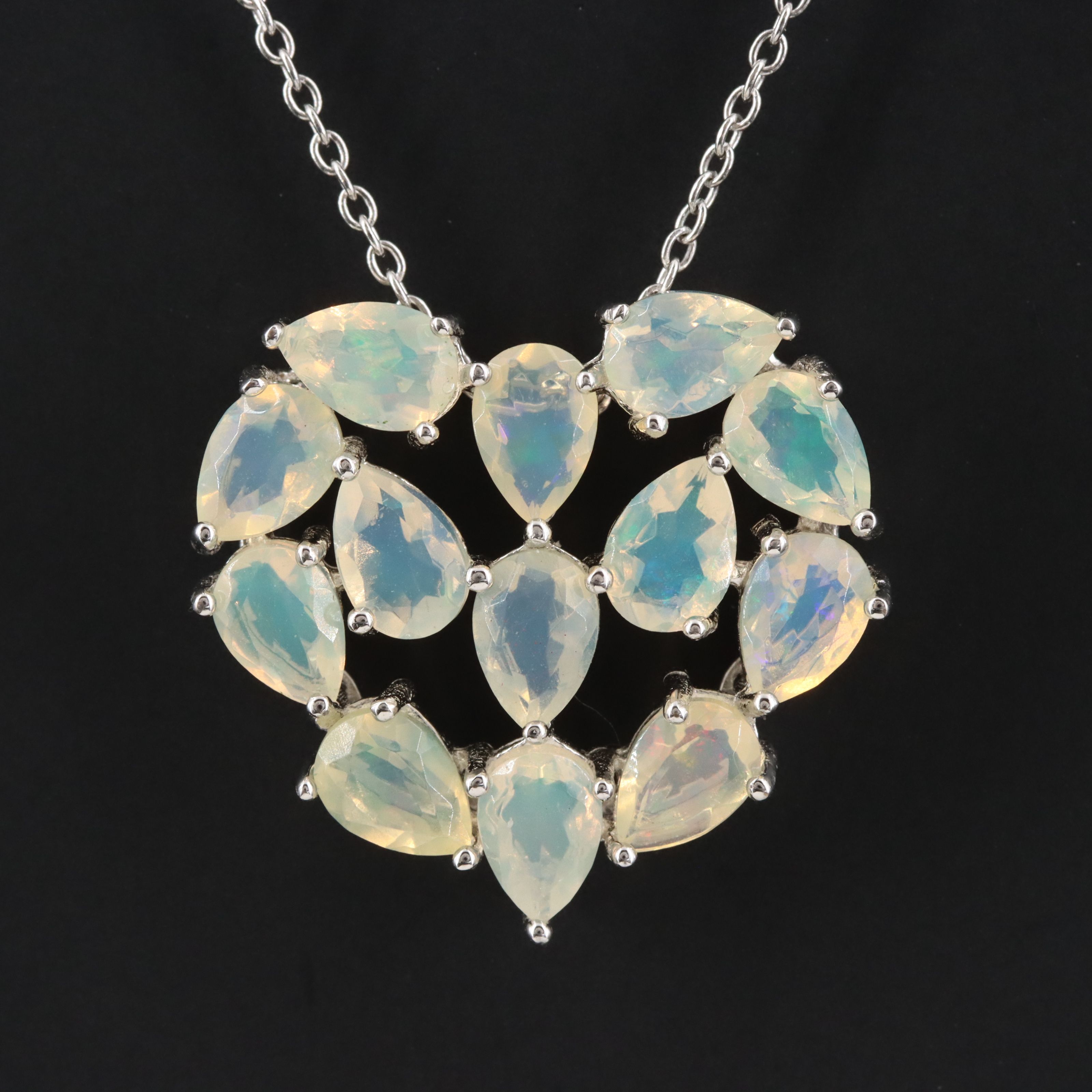 Sterling Opal Heart Pendant Necklace