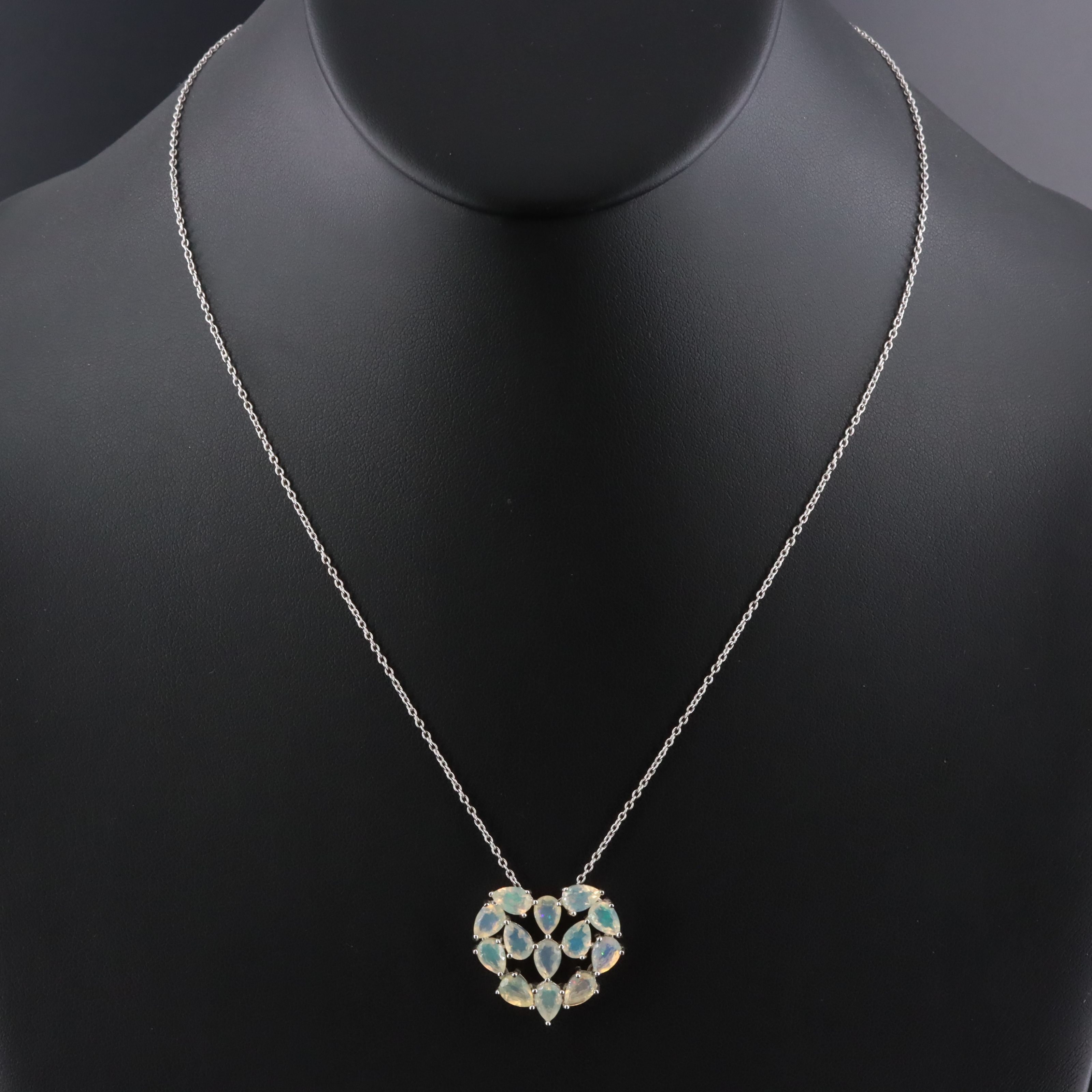 Sterling Opal Heart Pendant Necklace