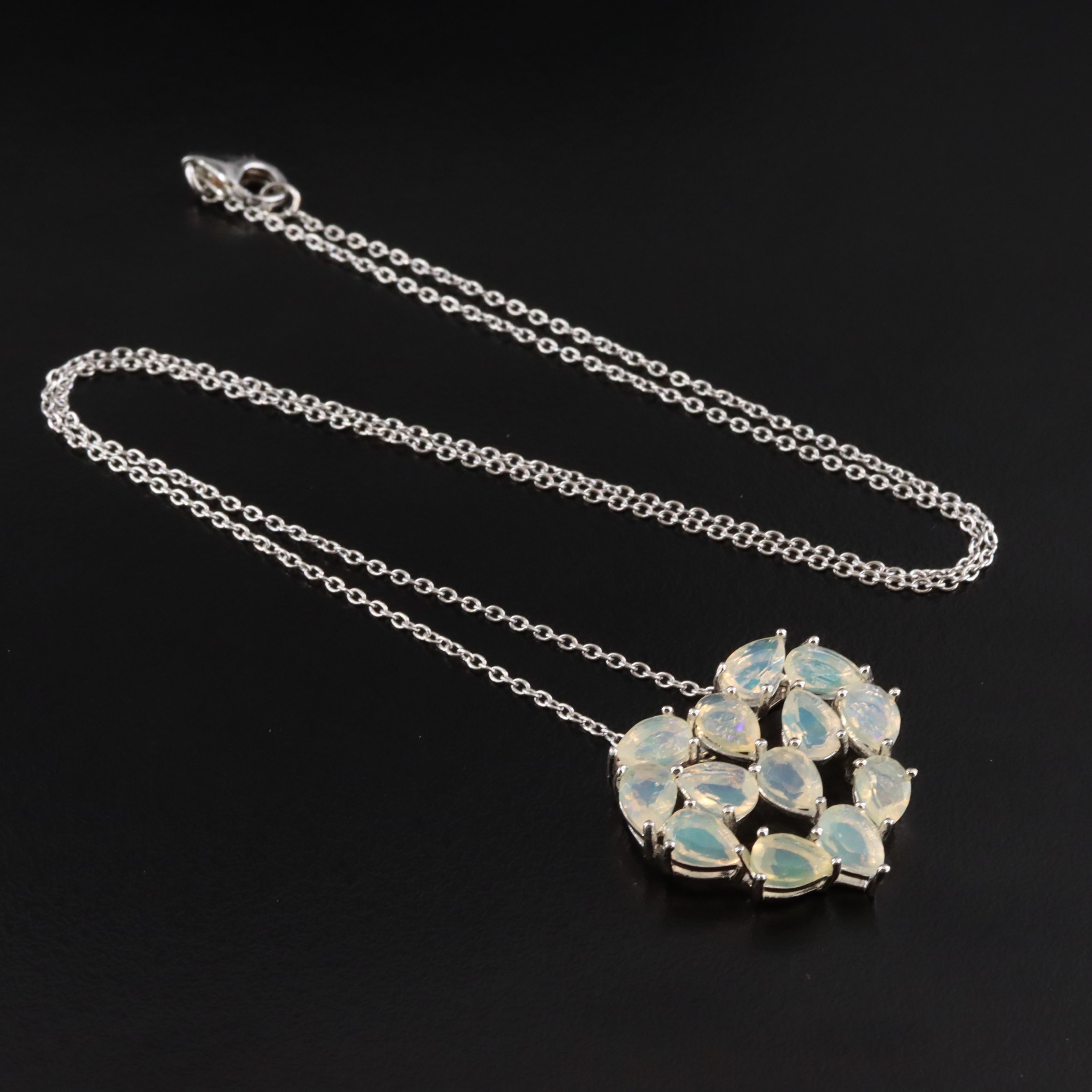Sterling Opal Heart Pendant Necklace