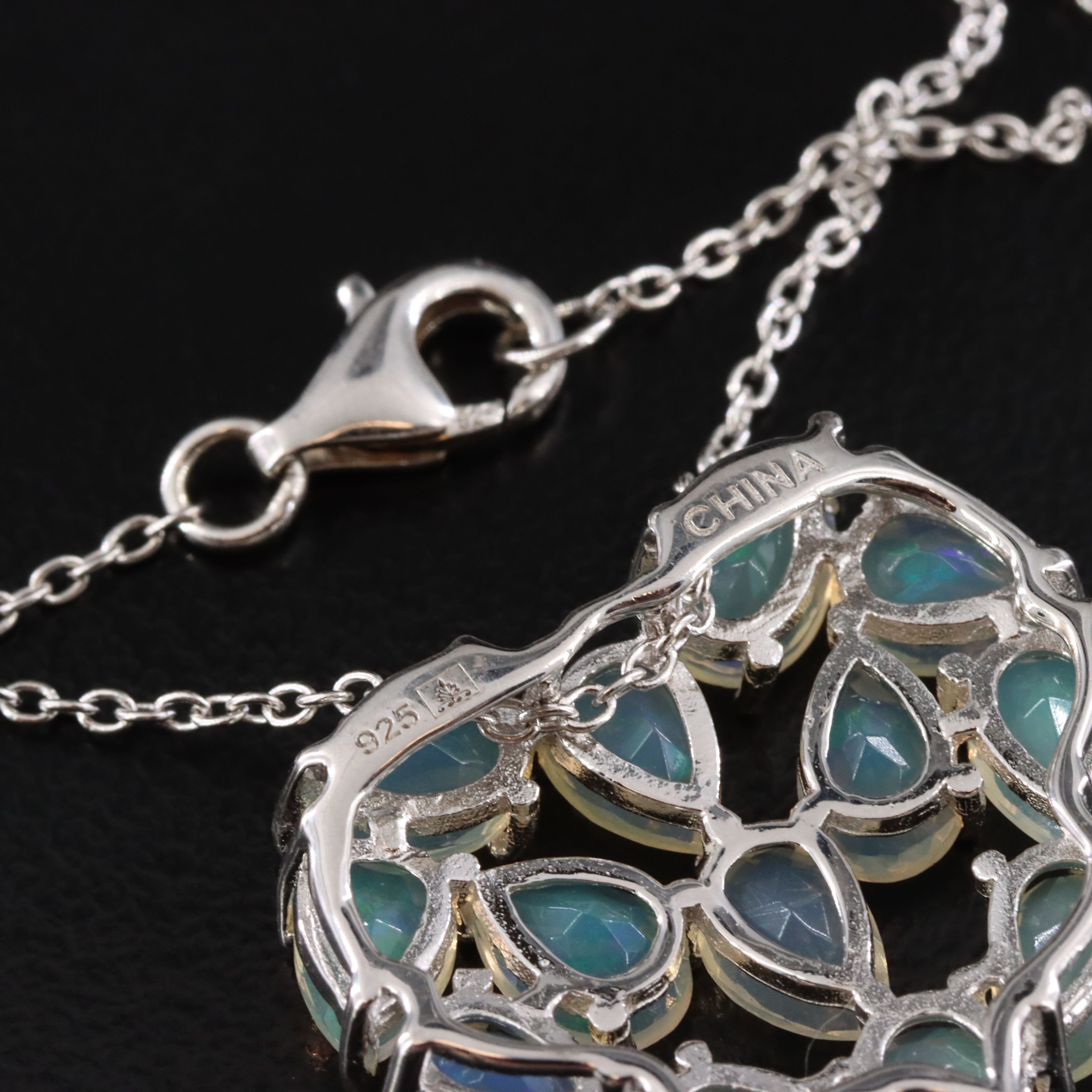 Sterling Opal Heart Pendant Necklace