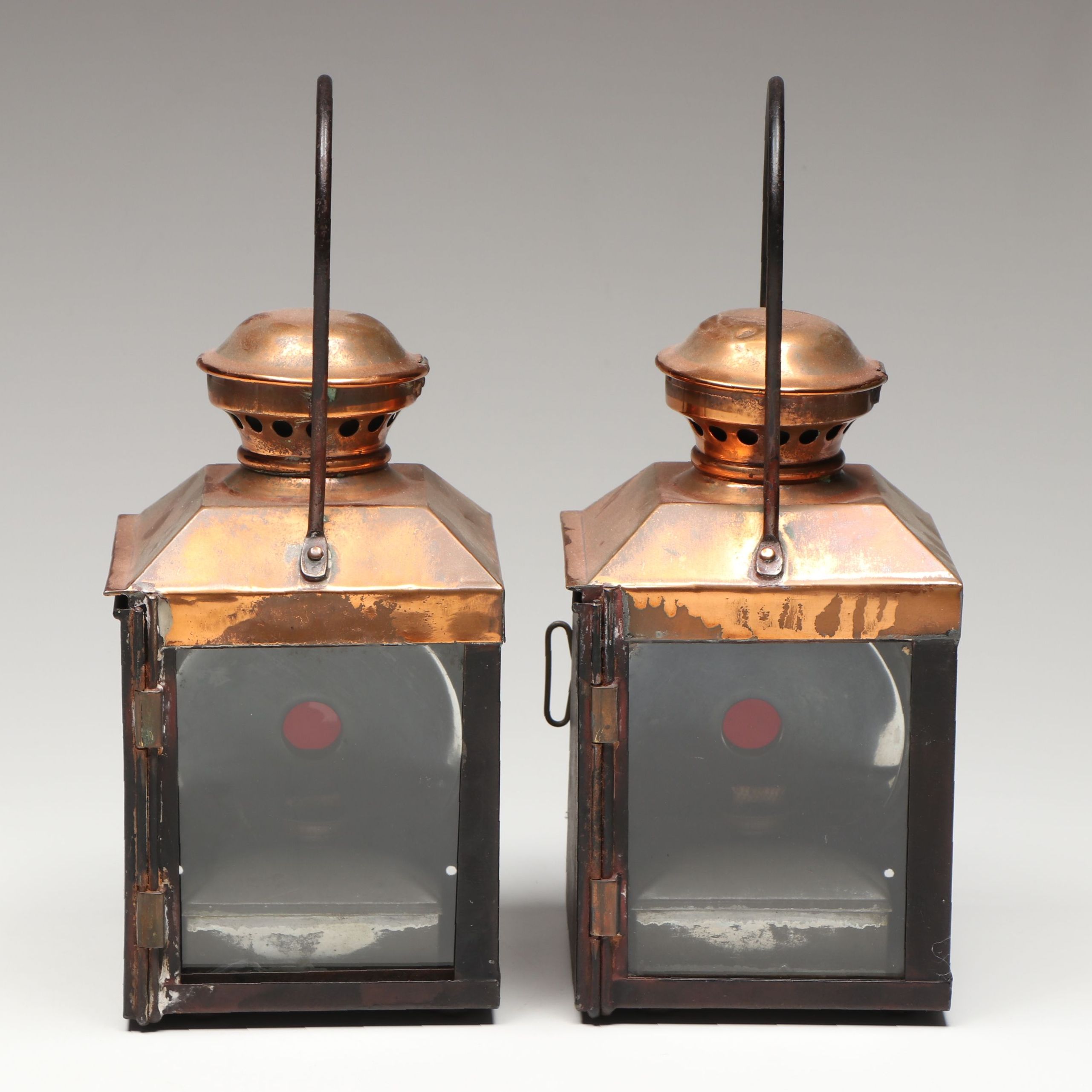 Raymond Proust Copper Finish Metal Oil Lanterns