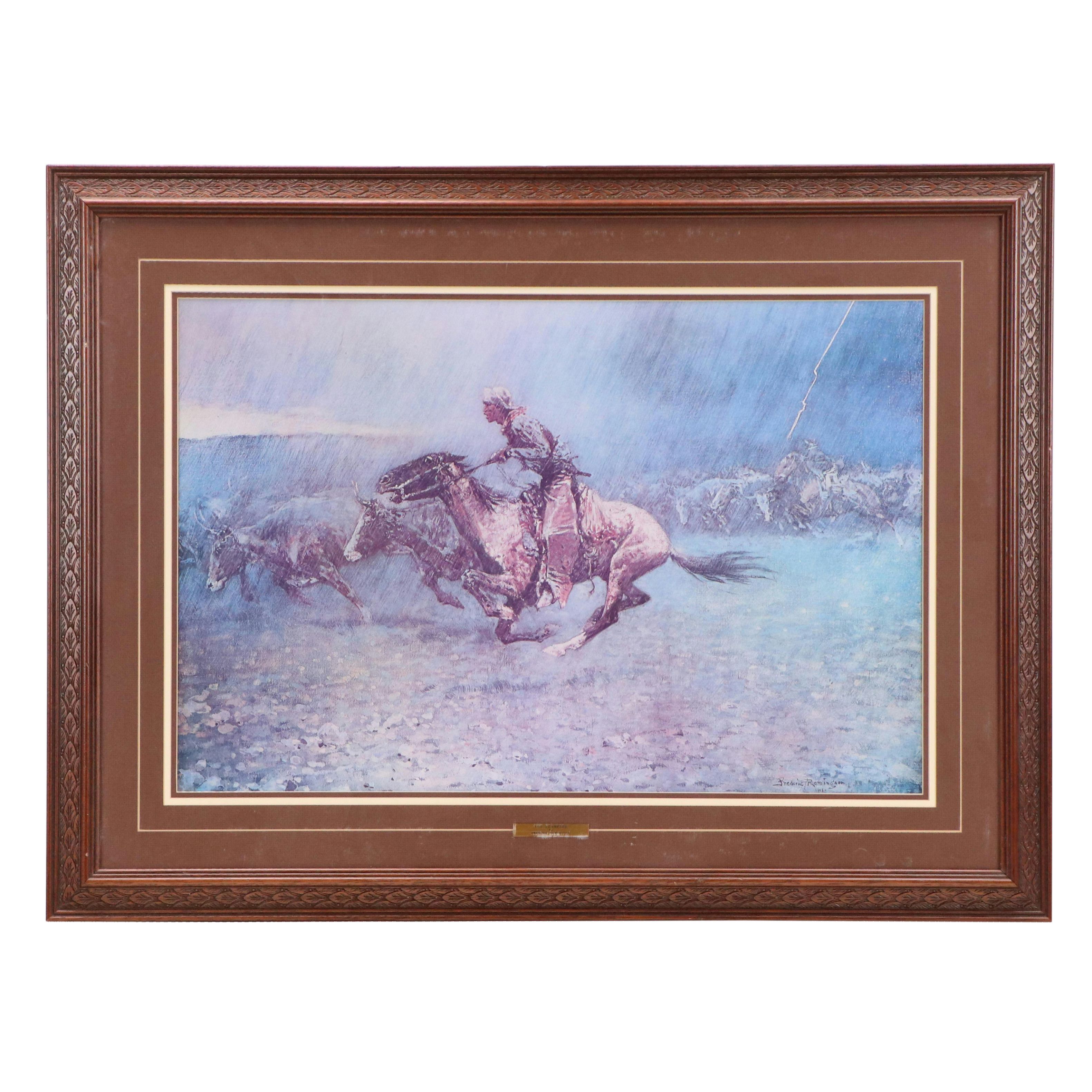 After Frederic Remington Offset Lithograph "The Stampede"