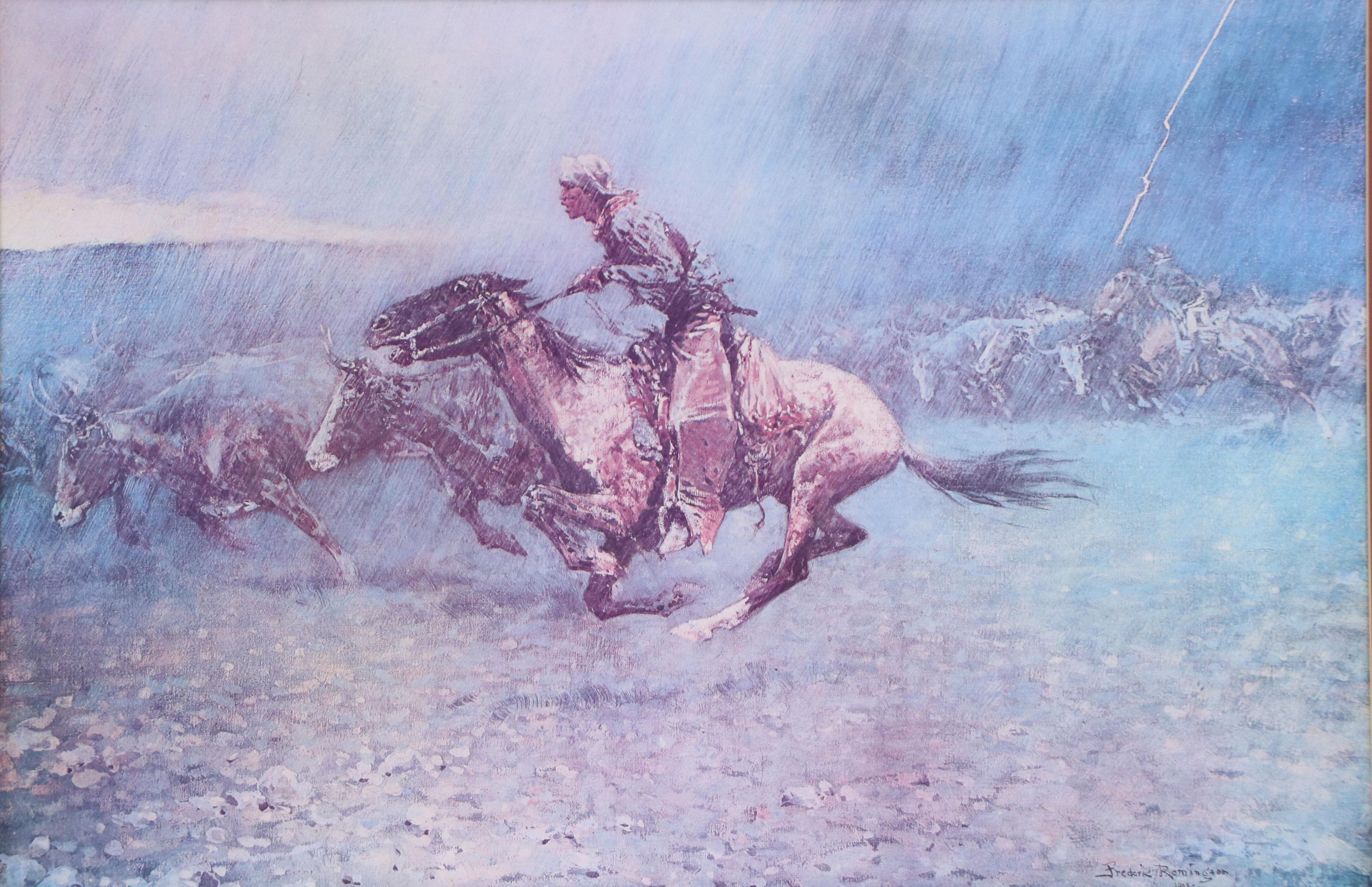 After Frederic Remington Offset Lithograph "The Stampede"