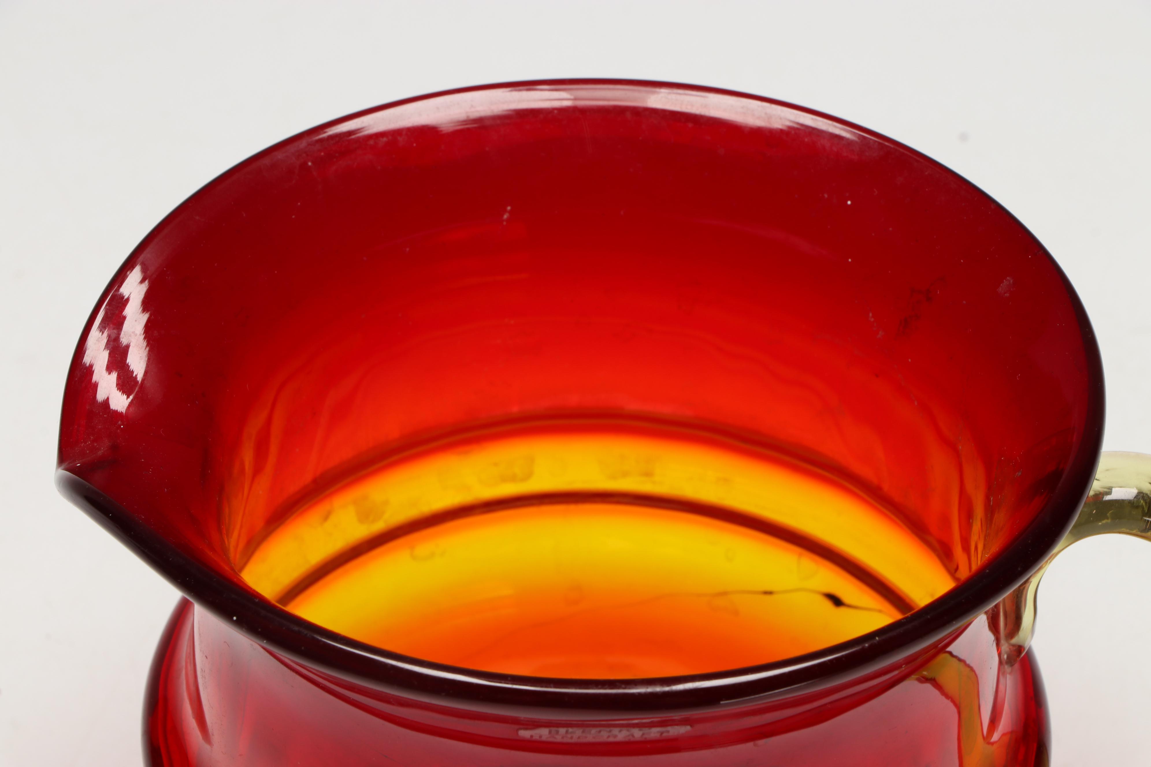 Blenko Hand-Blown Amberina Glass Pitcher