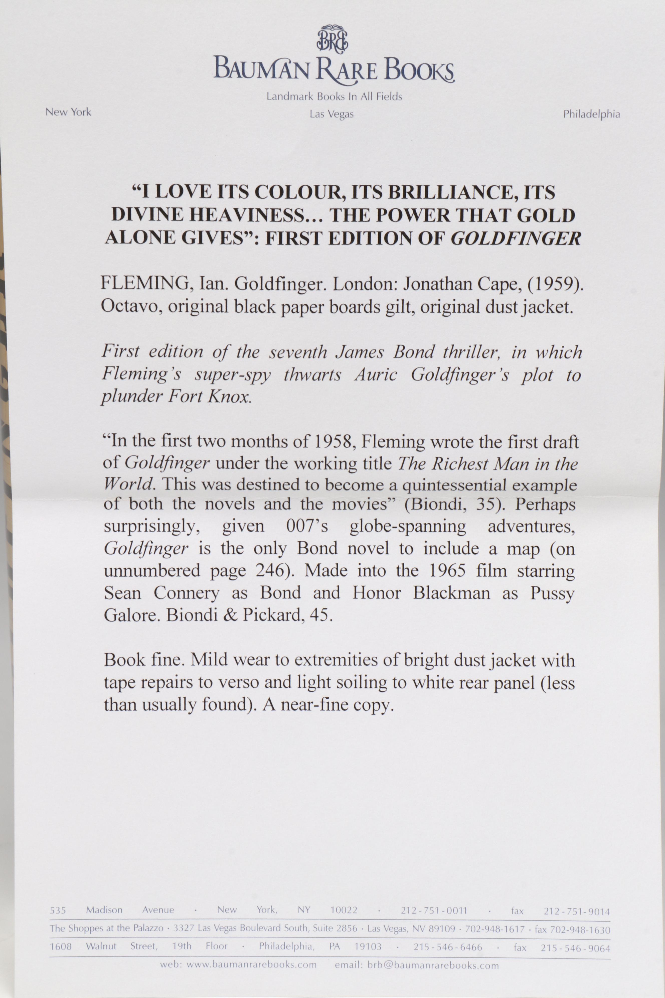 First UK Edition "Goldfinger" by Ian Fleming, 1959