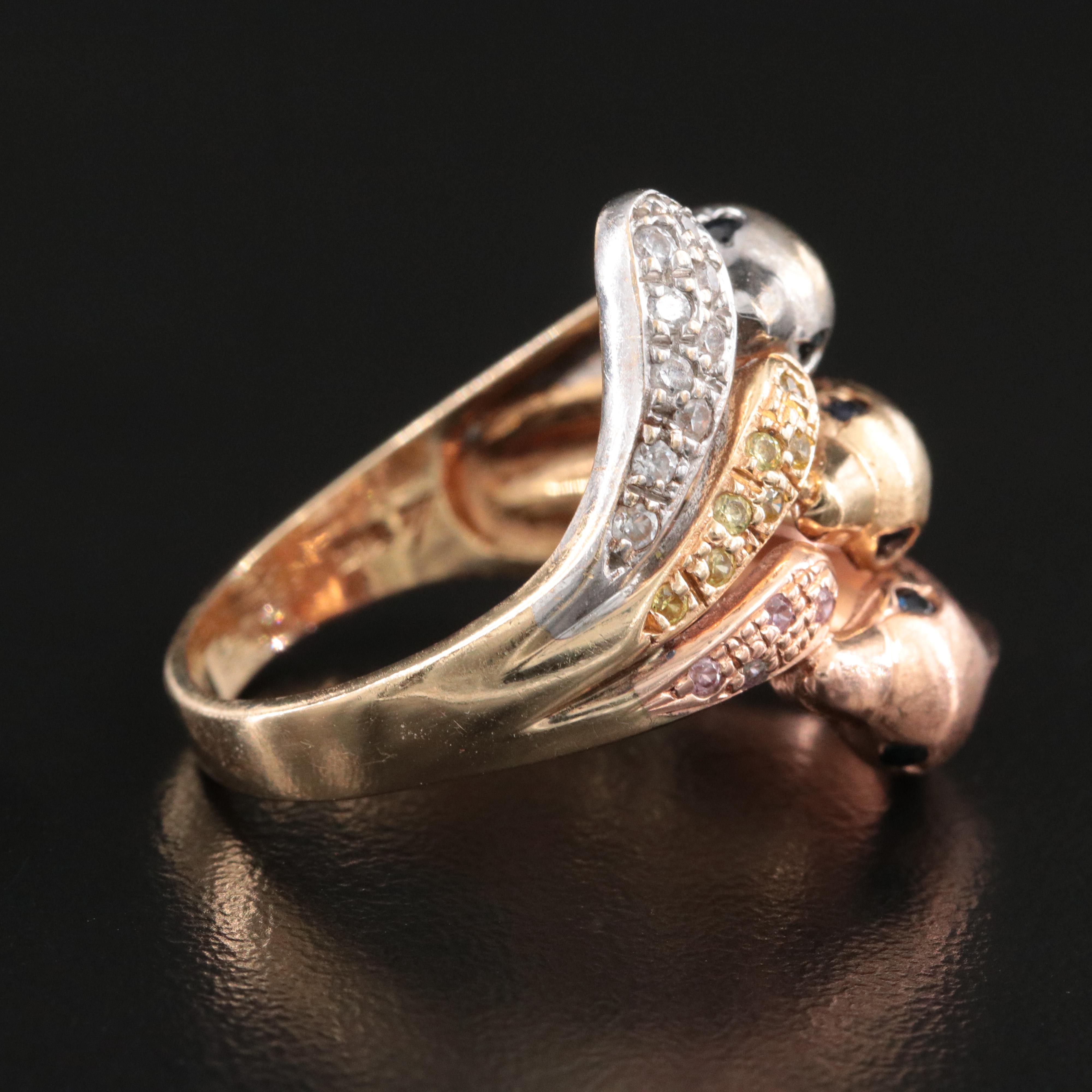 14K Tri-Color Sapphire and CZ Dolphin Ring