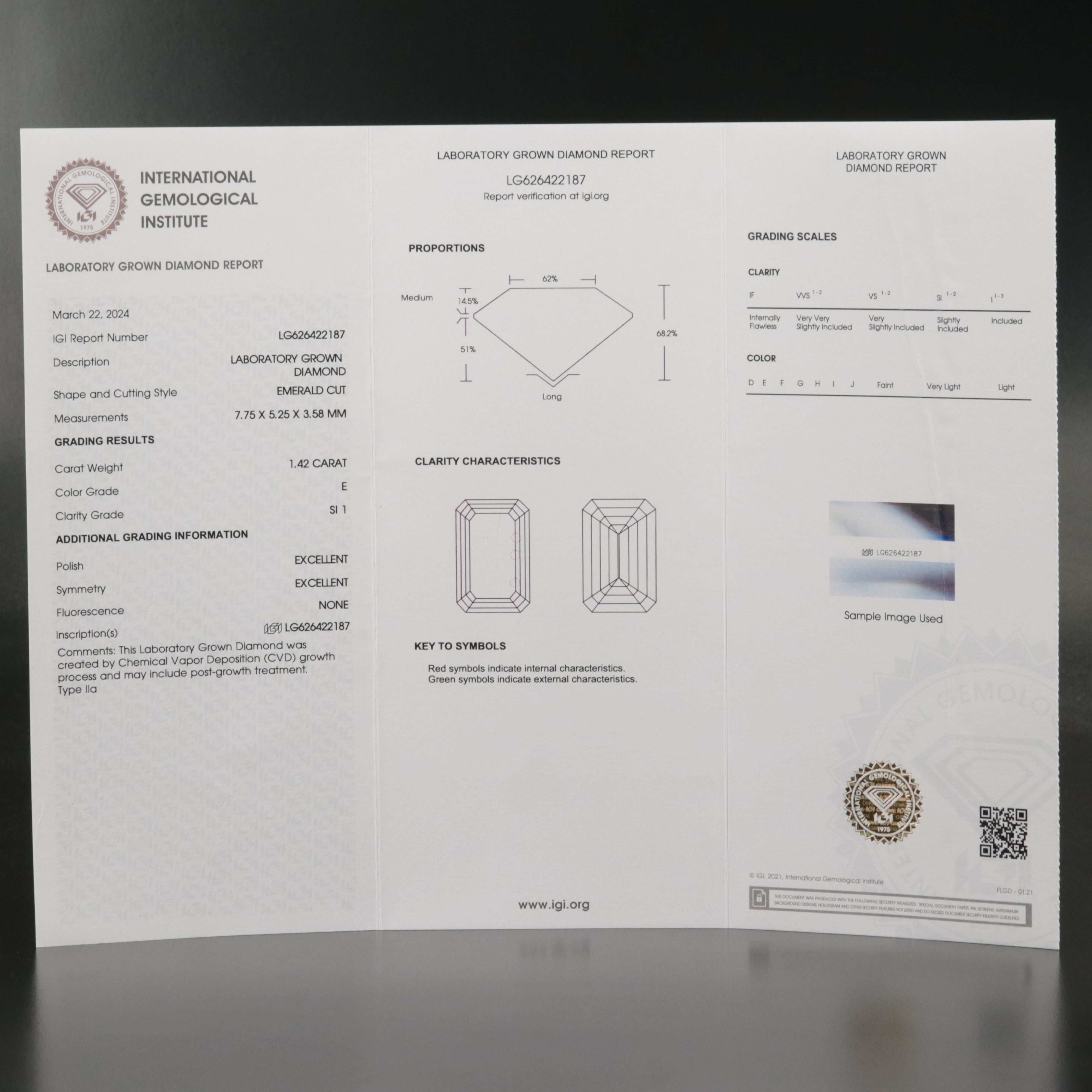 Loose 1.42 CT Lab Grown Diamond with IGI Report