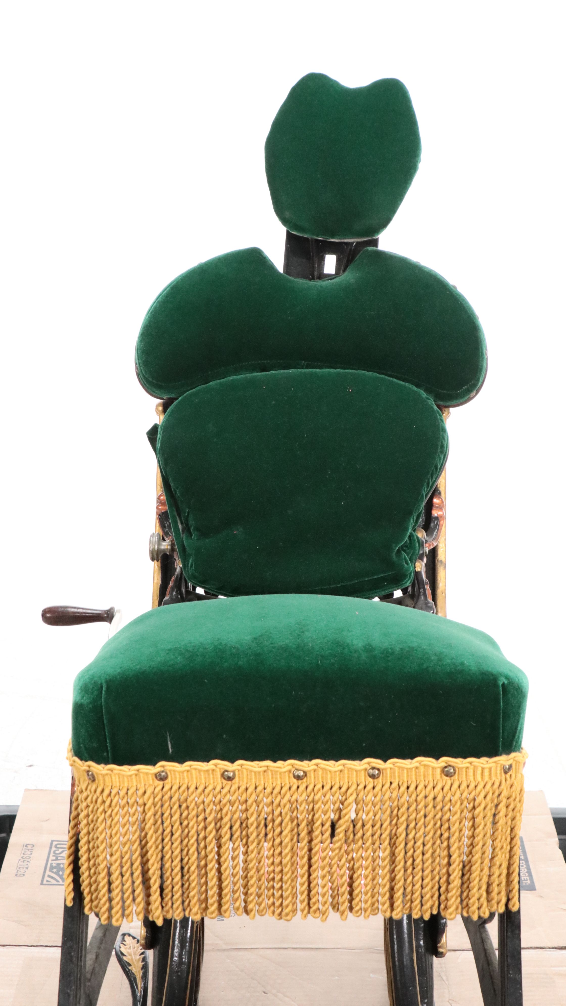 Antique Enameled Cast Iron Dental Chair, Pulley Lamp, Foot-Powered Drill & Tray