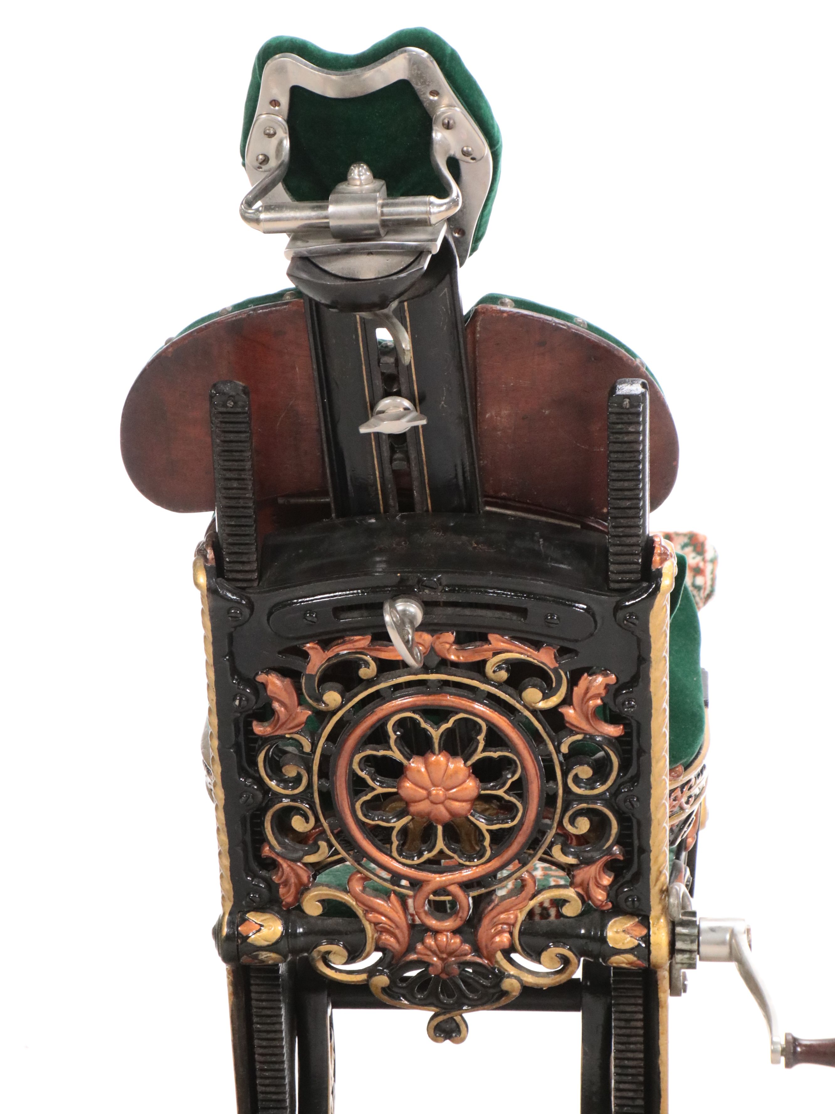 Antique Enameled Cast Iron Dental Chair, Pulley Lamp, Foot-Powered Drill & Tray