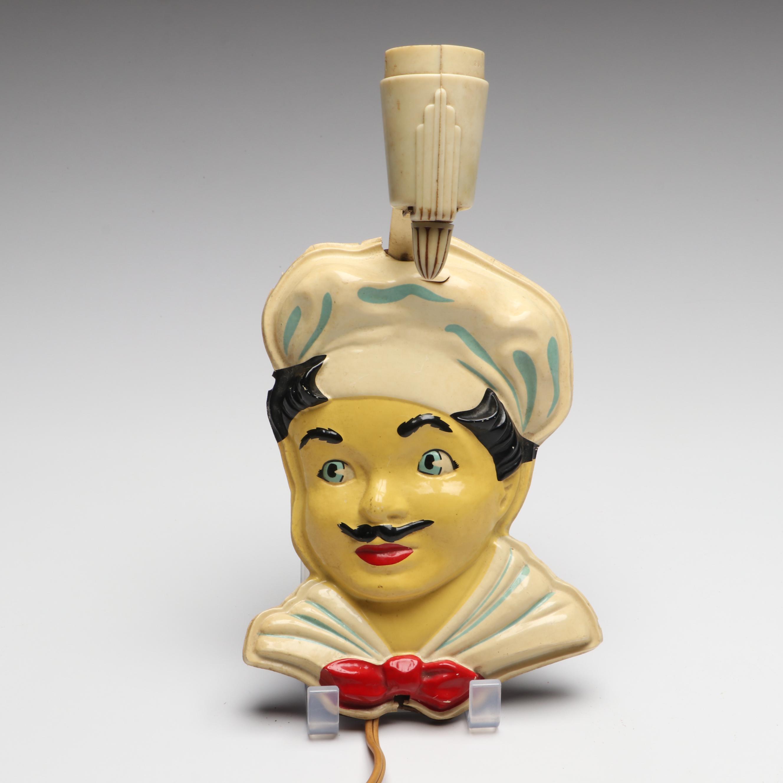 Walt Disney and Bradley Mickey Mouse Alarm Clock with Chef Wall Lamp