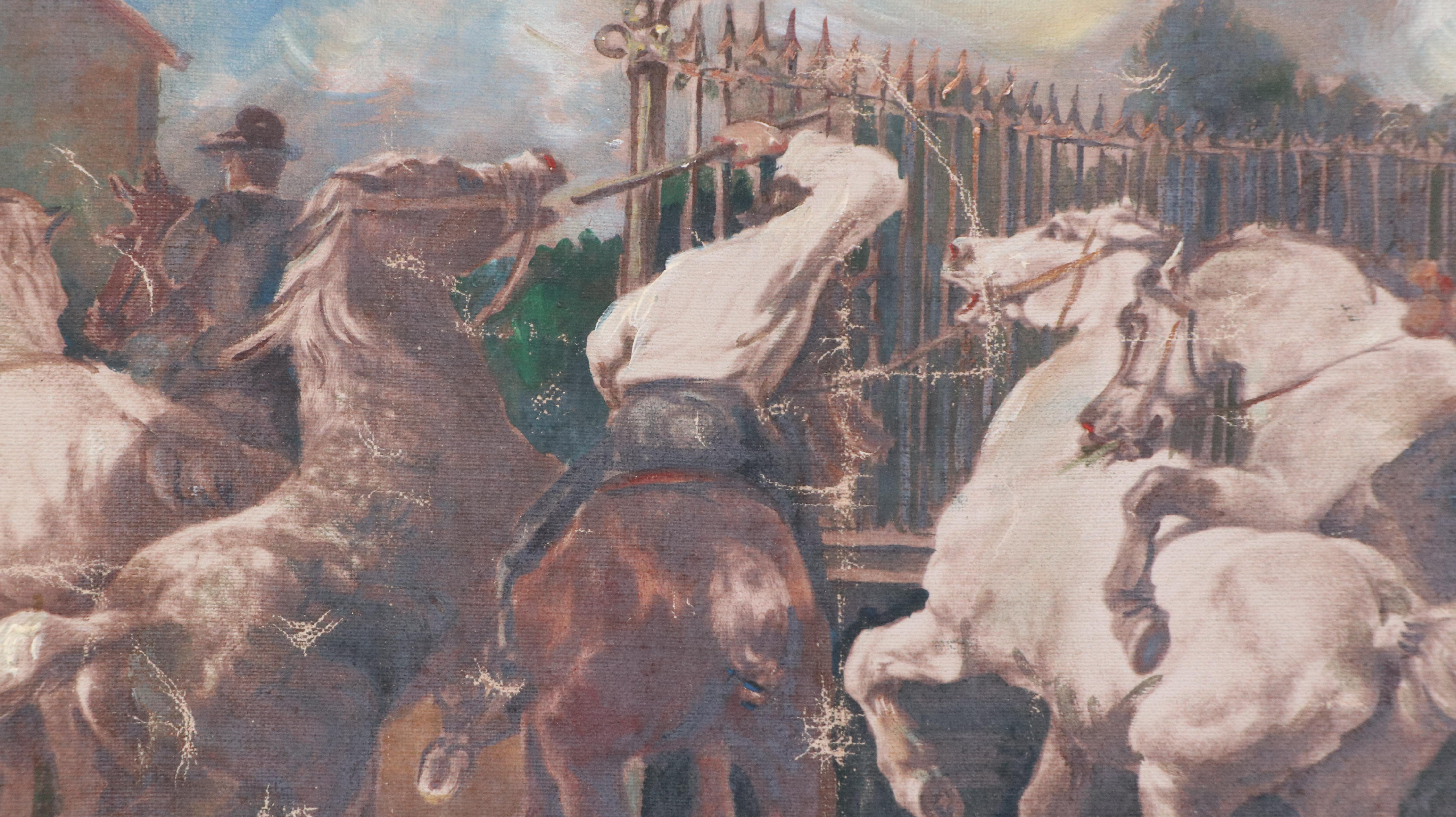 After Rosa Bonheur Equine Oil Painting "Return from the Horse Fair"