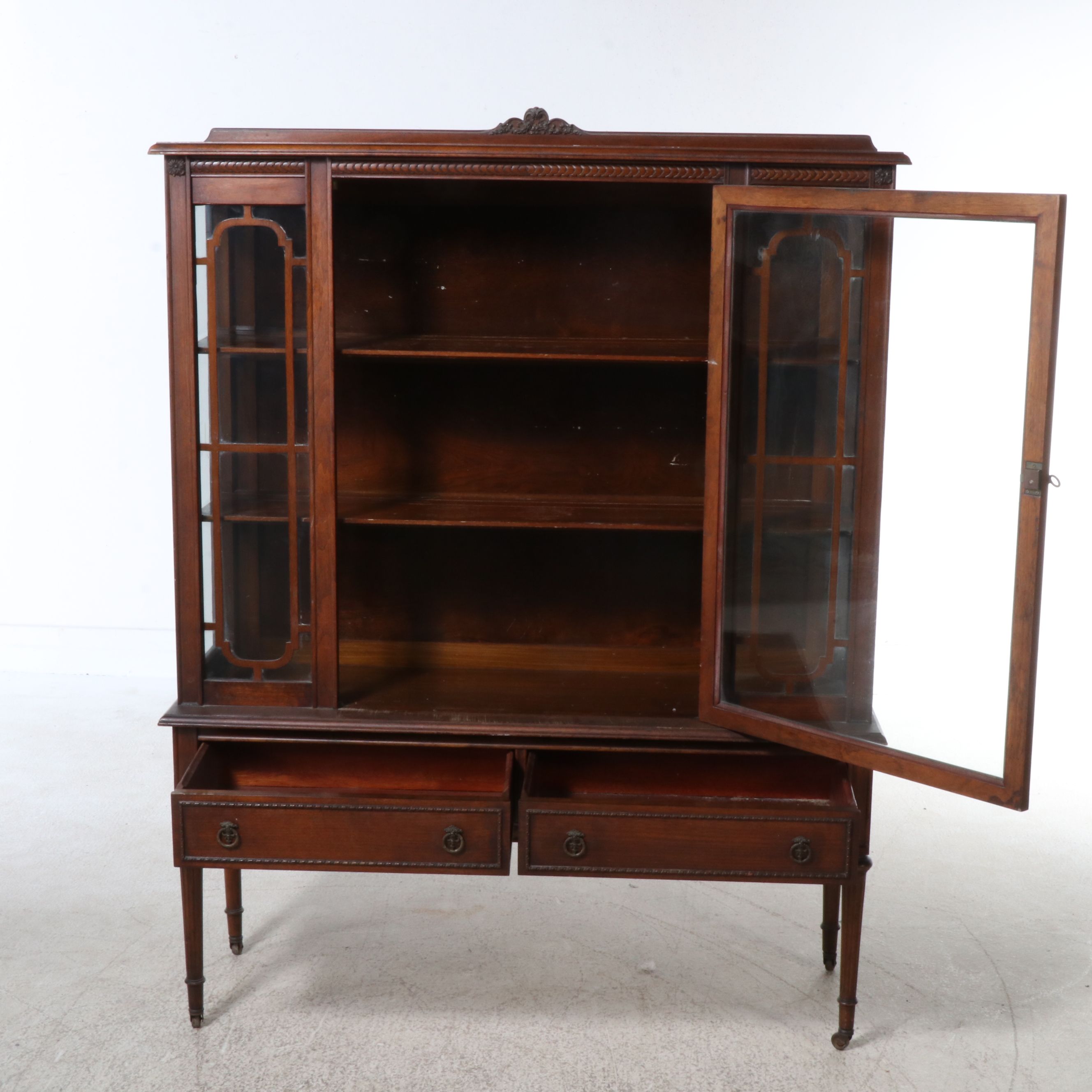 Sheraton Style Walnut China Cabinet, Early 20th Century