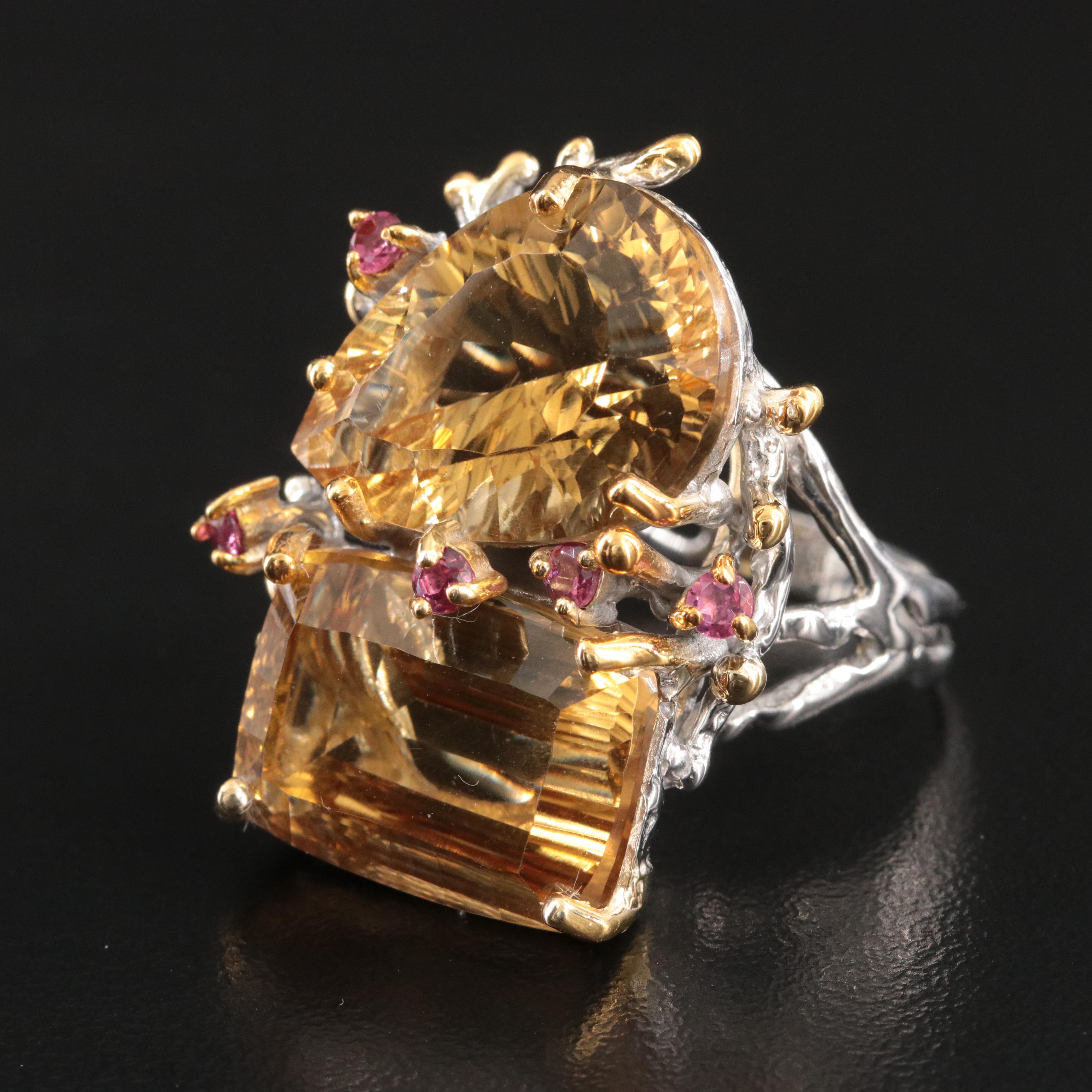 Sterling Citrine and Garnet Ring