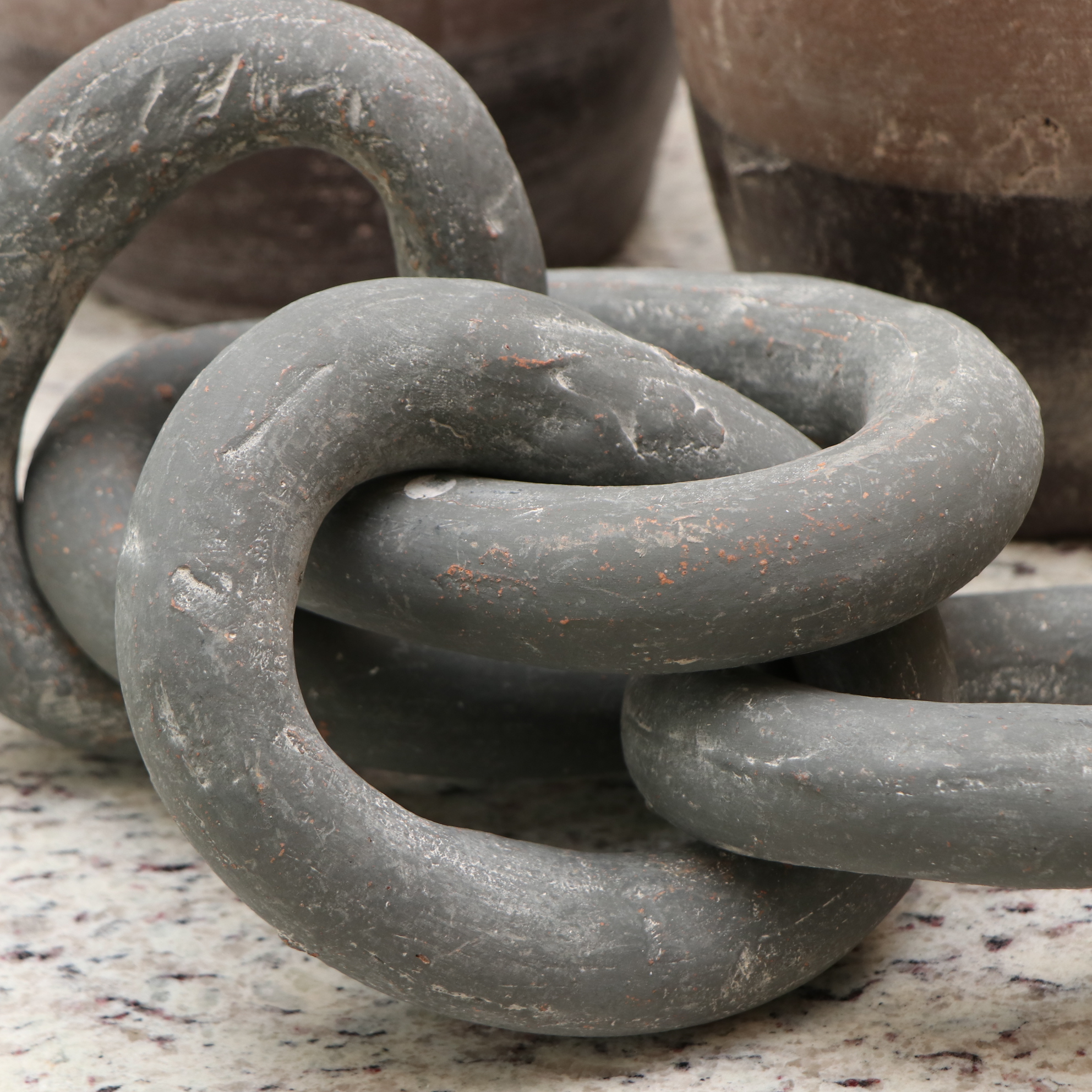 Pair of Earthenware Vases with Oversized Terracotta Chain Link Décor