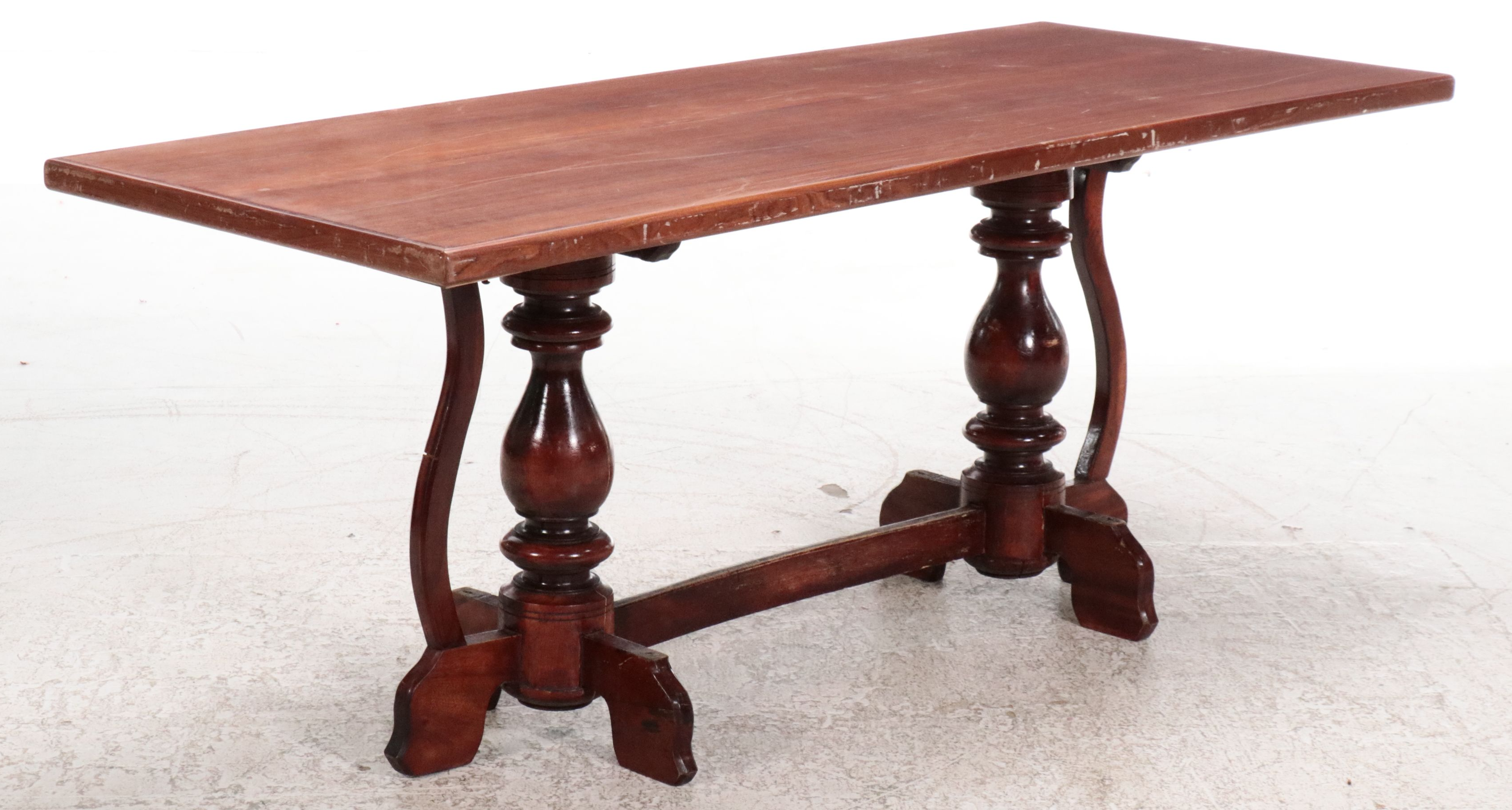Baroque Style Mahogany Trestle Table, Late 20th Century