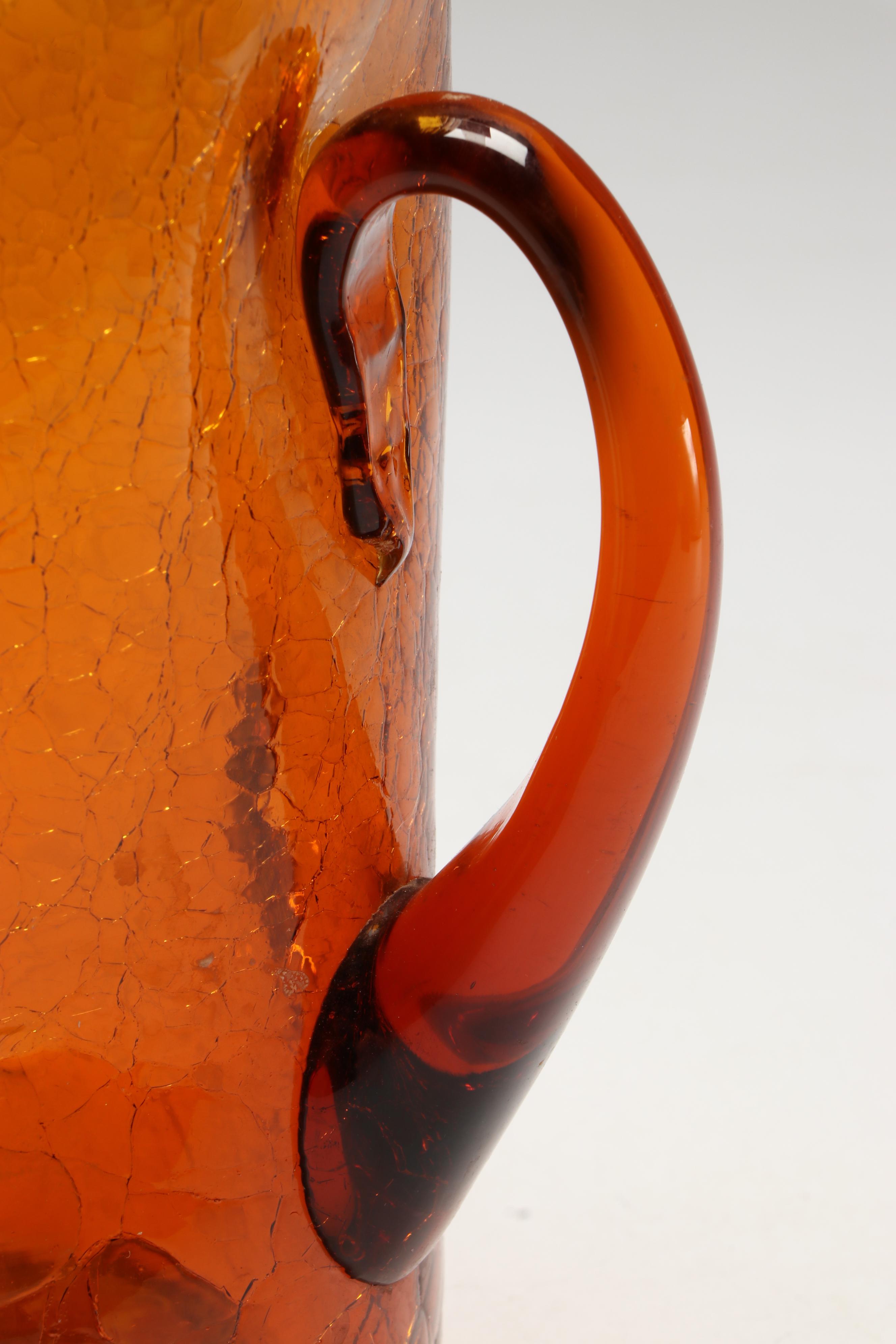 Amber Crackle Glass Pitcher