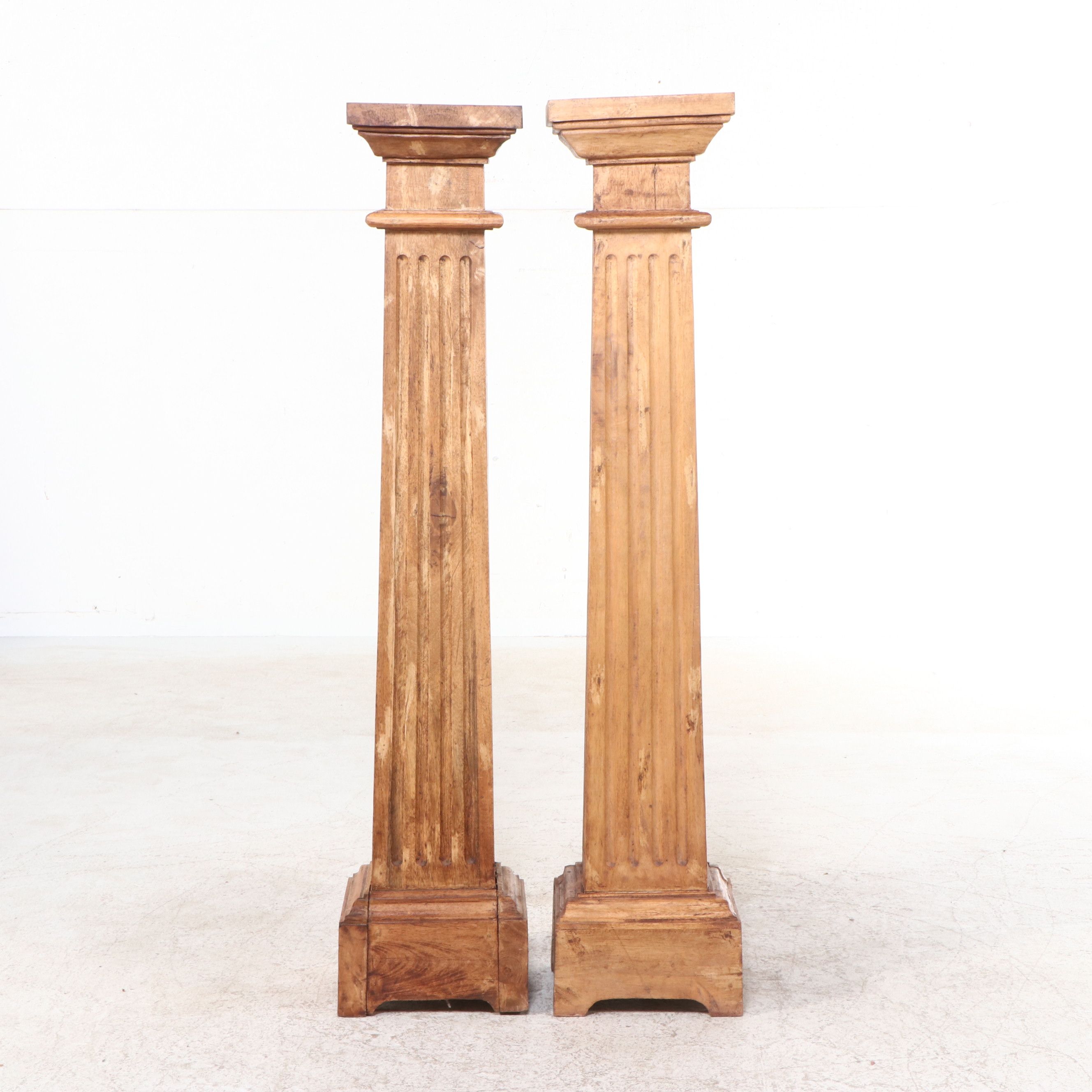 Pair of Neoclassical Wooden Columnar Pedestals