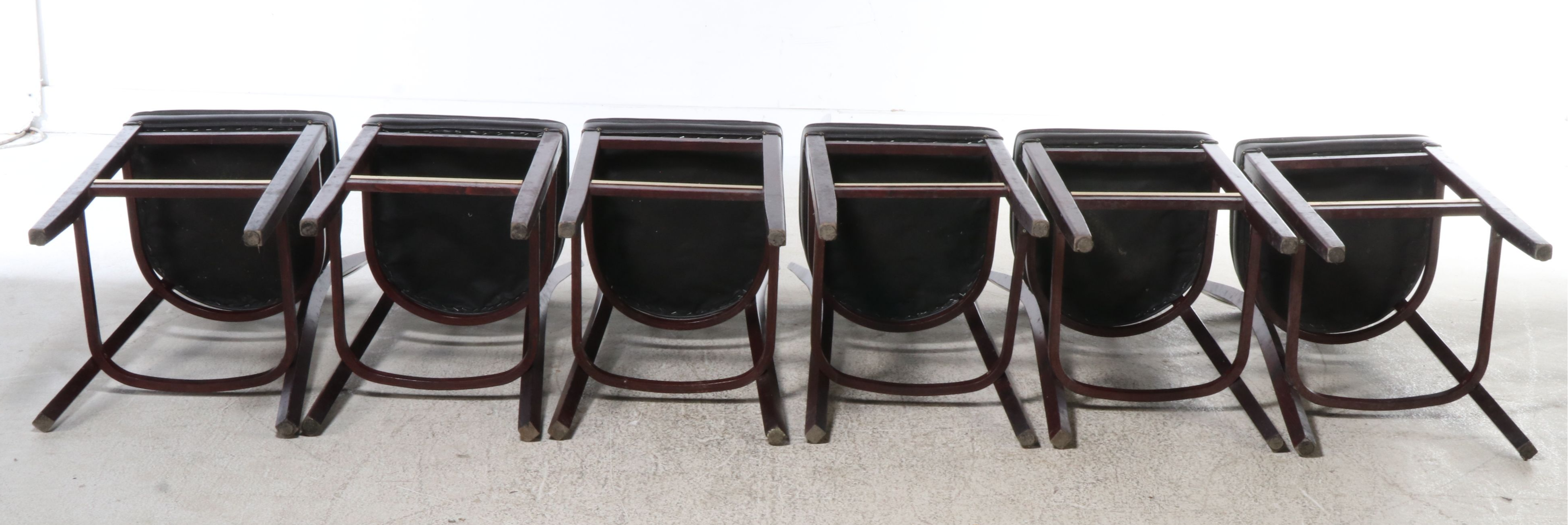 Six Wood and Faux Leather Barstools