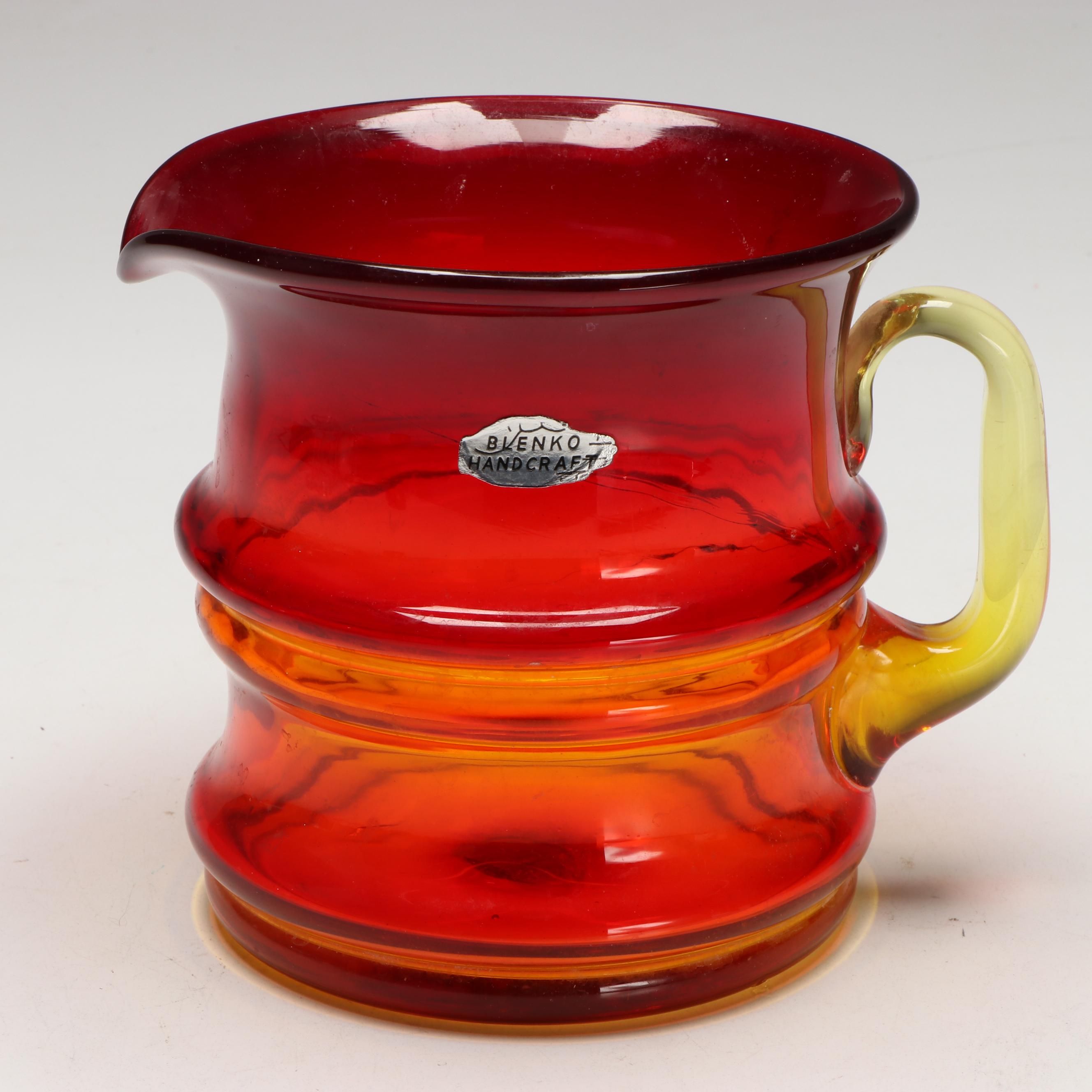 Blenko Hand-Blown Amberina Glass Pitcher
