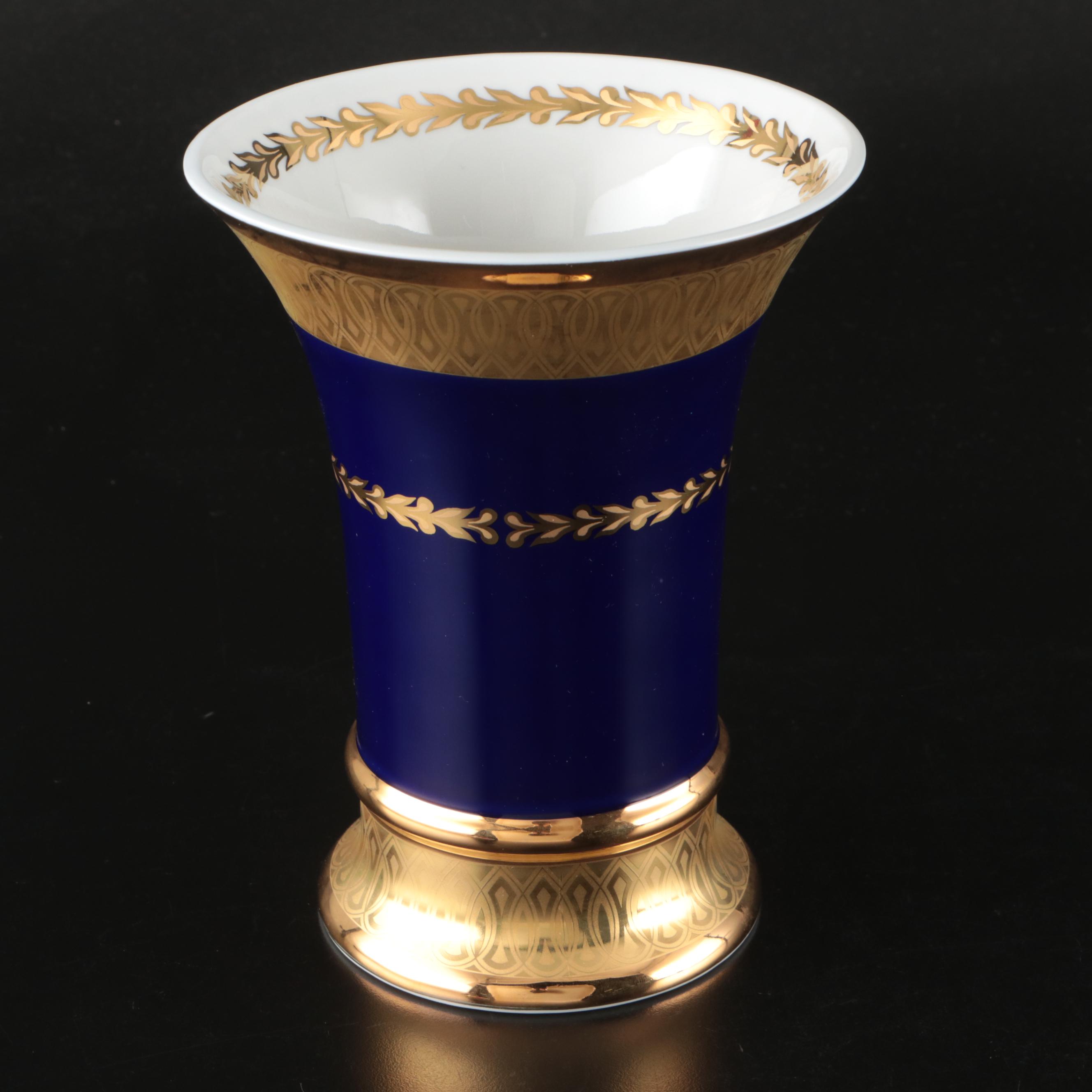 Czech Leander 1946 Gilt Porcelain Teapot and Vase