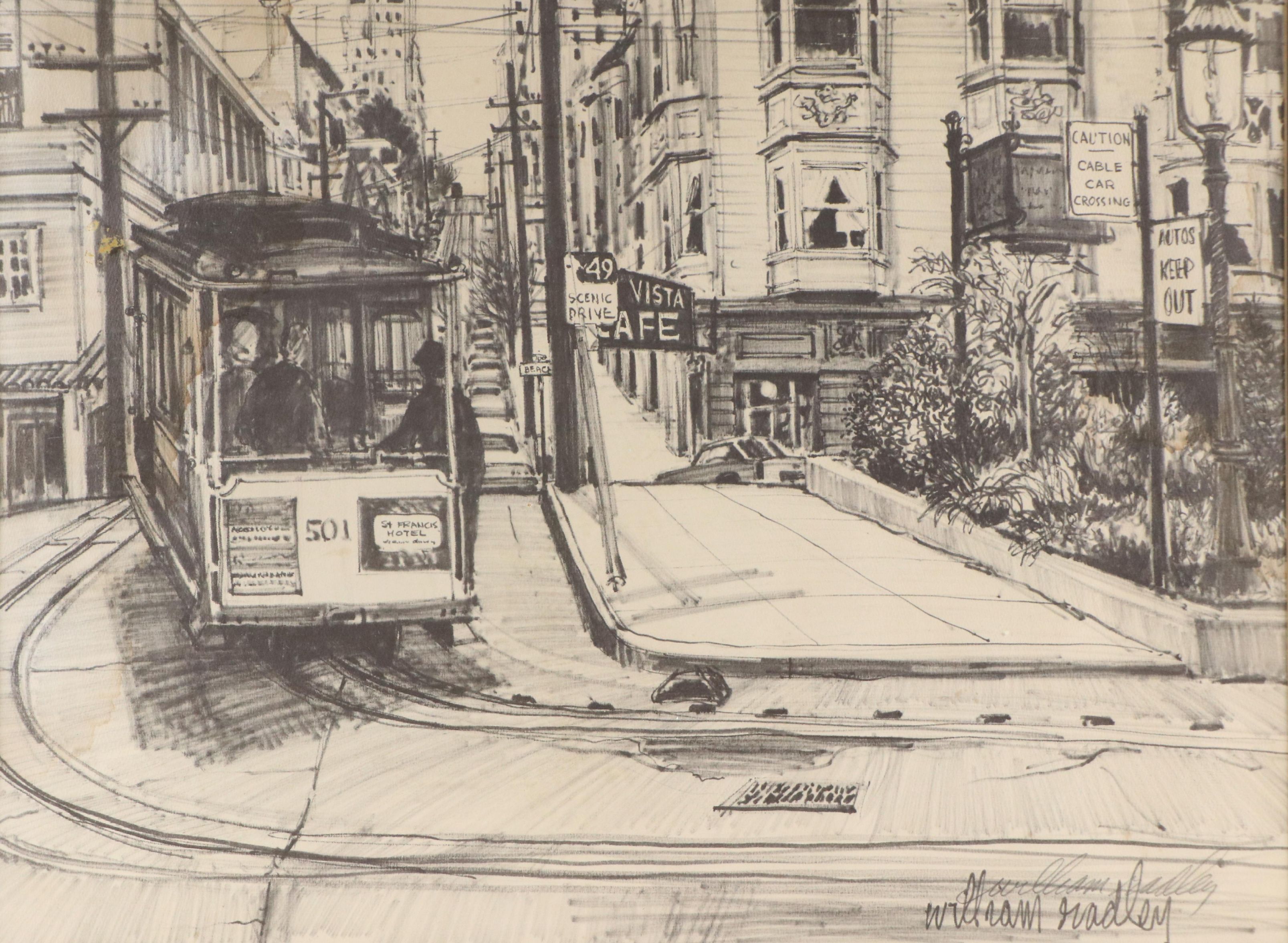 William Radley Offset Lithograph of San Francisco Trolley, Mid to Late 20th C.