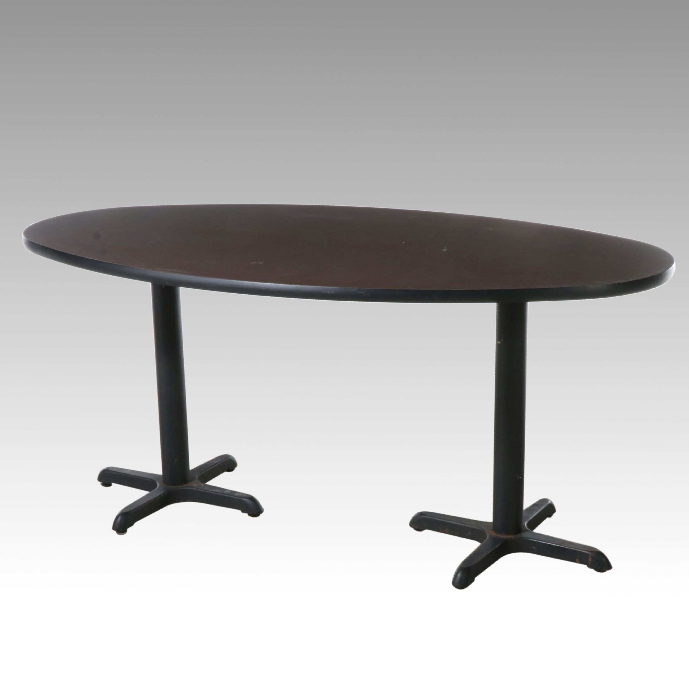 Oval Wood Grain Finished Two-Pedestal Dining Table