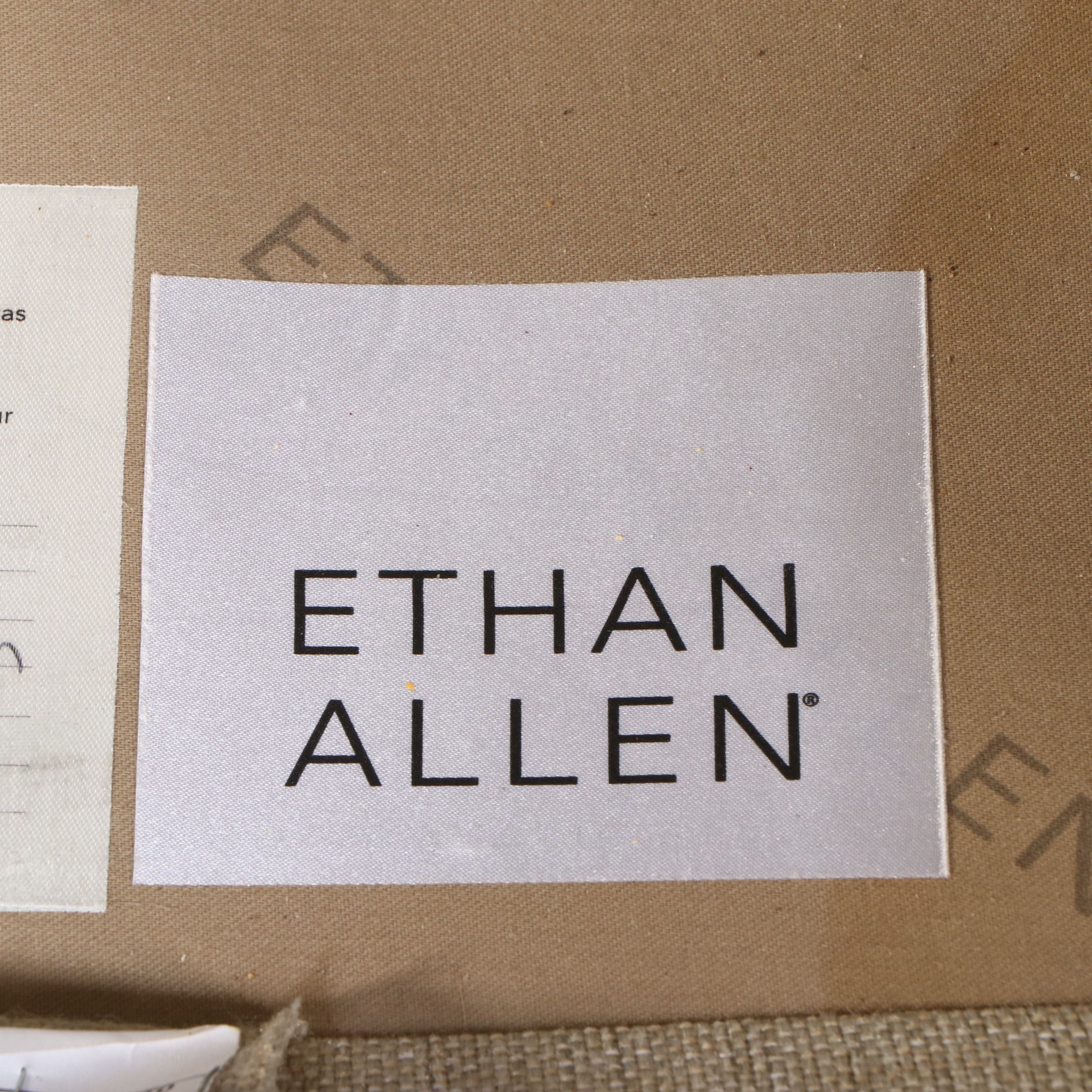 Ethan Allen Linen Upholstered Sofa with Accent Pillows