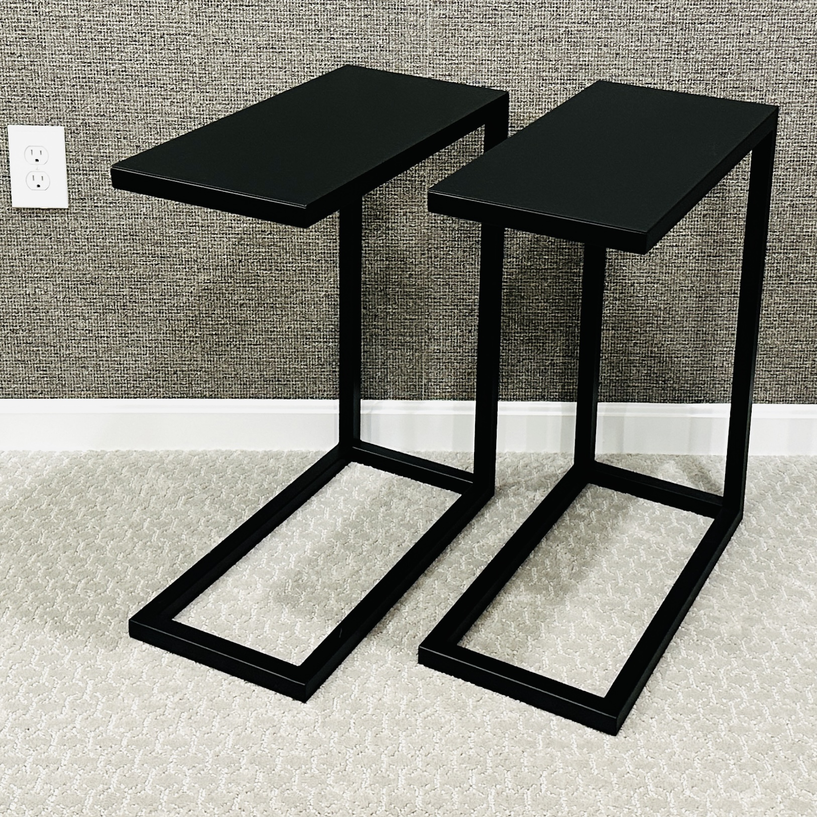 Pair of Modernist Style C-Shape Black Metal Accent Tables