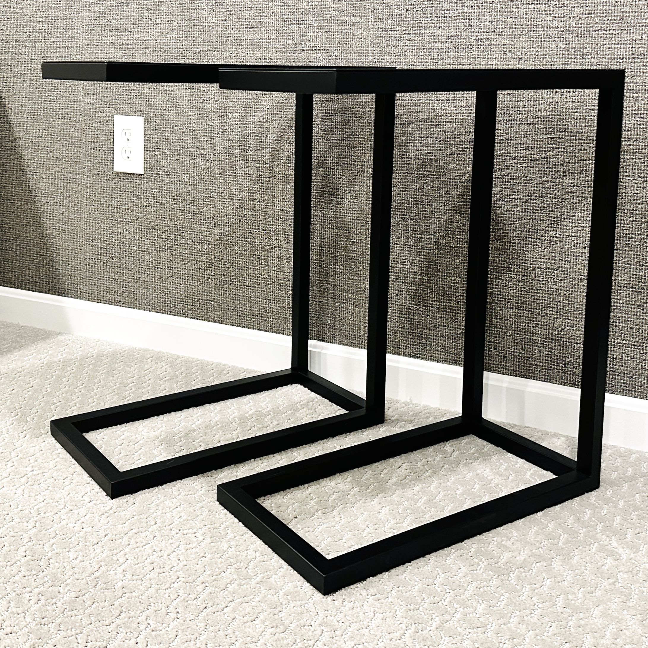 Pair of Modernist Style C-Shape Black Metal Accent Tables