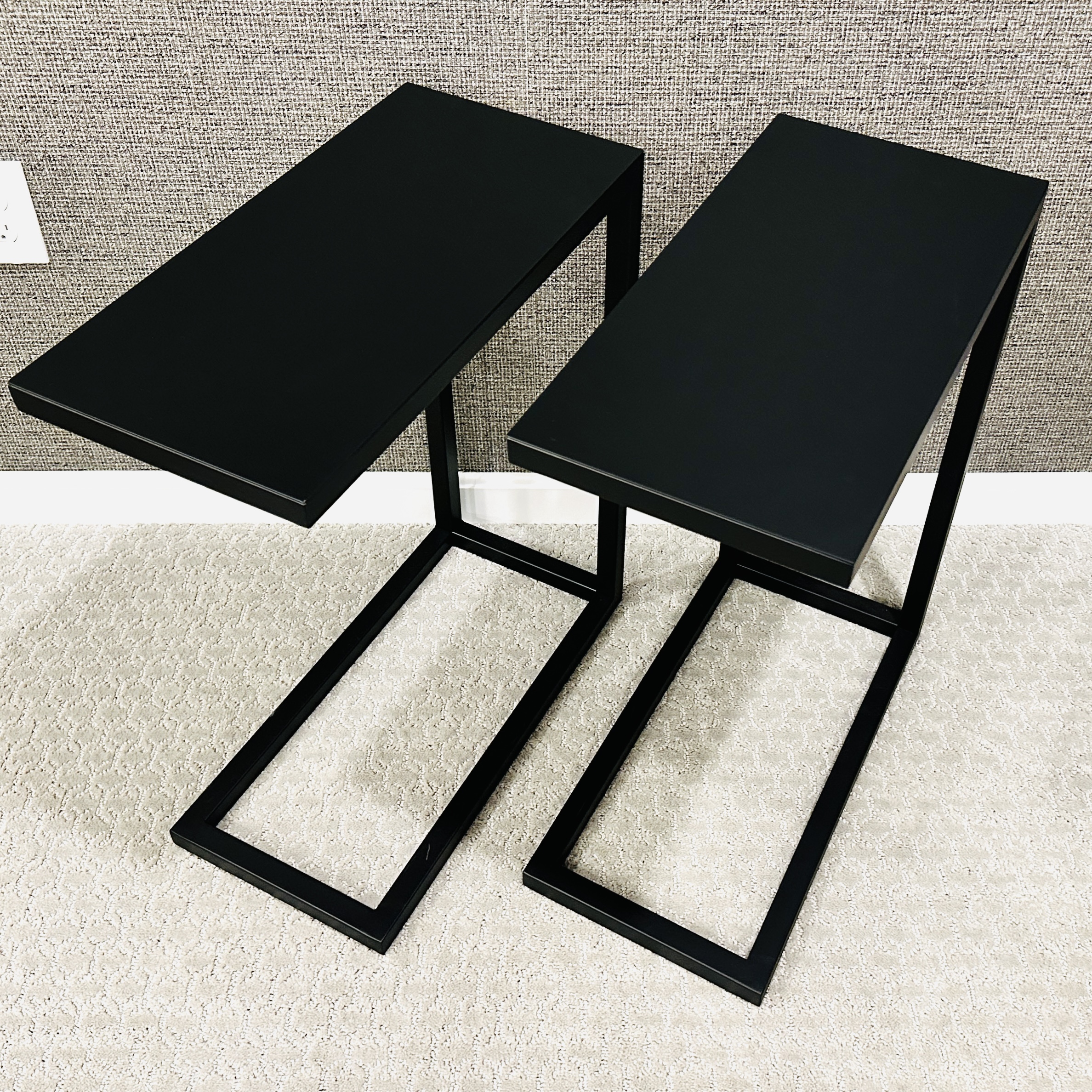 Pair of Modernist Style C-Shape Black Metal Accent Tables