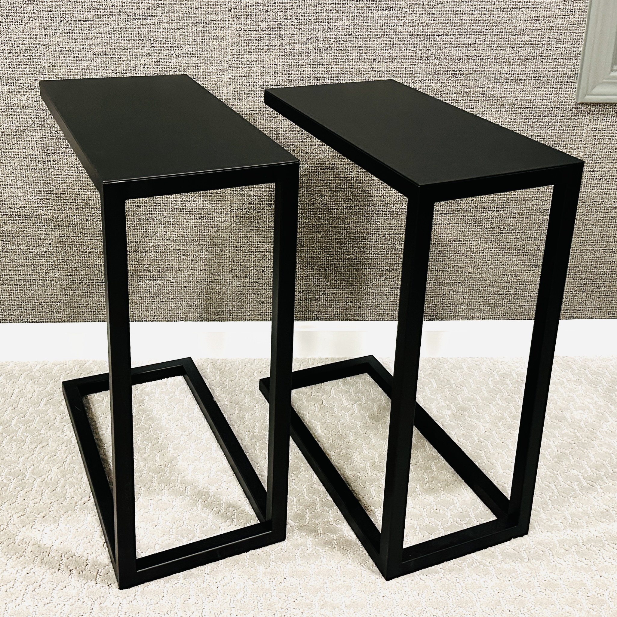 Pair of Modernist Style C-Shape Black Metal Accent Tables