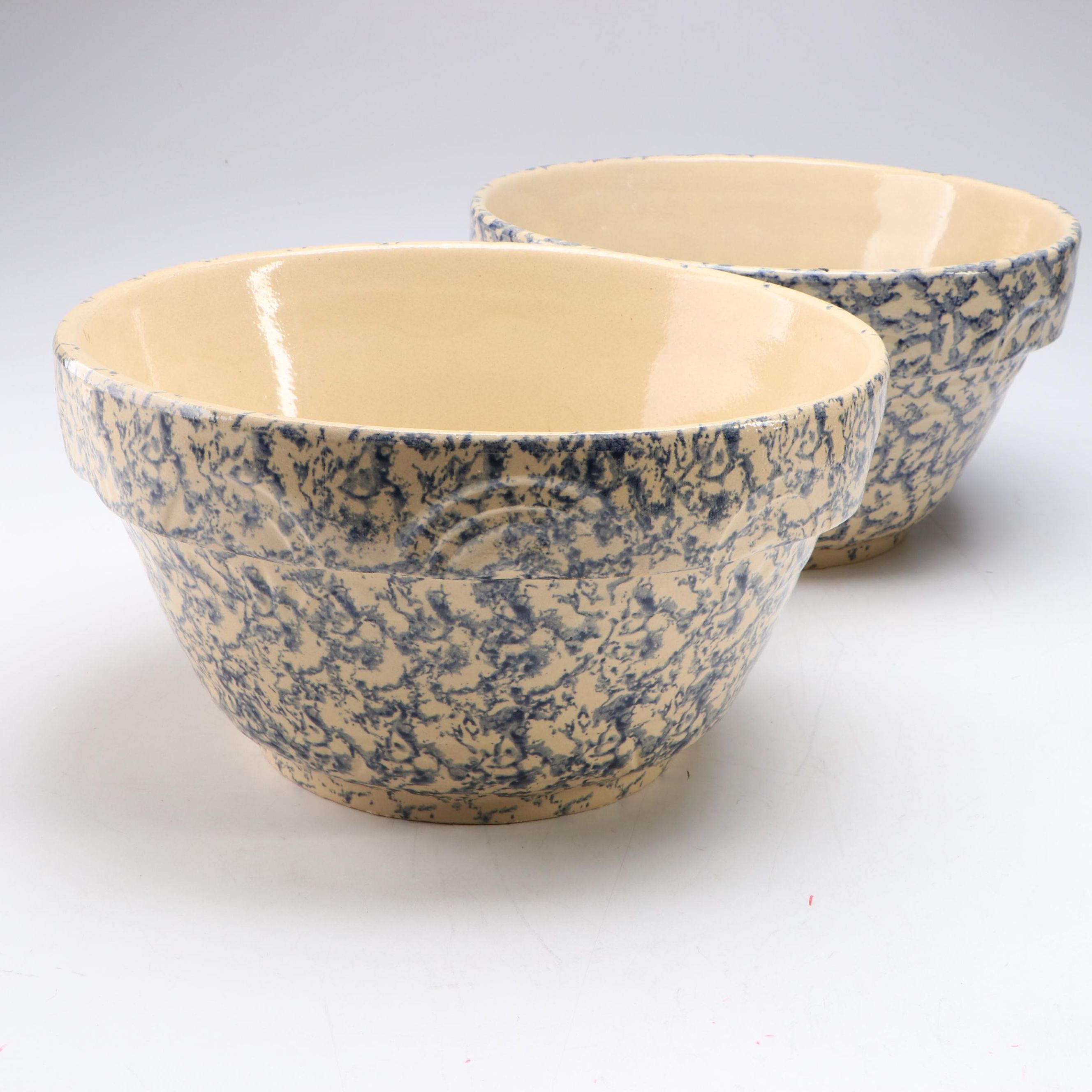 Robinson Ransbottom Spongeware Blue Mixing Bowls