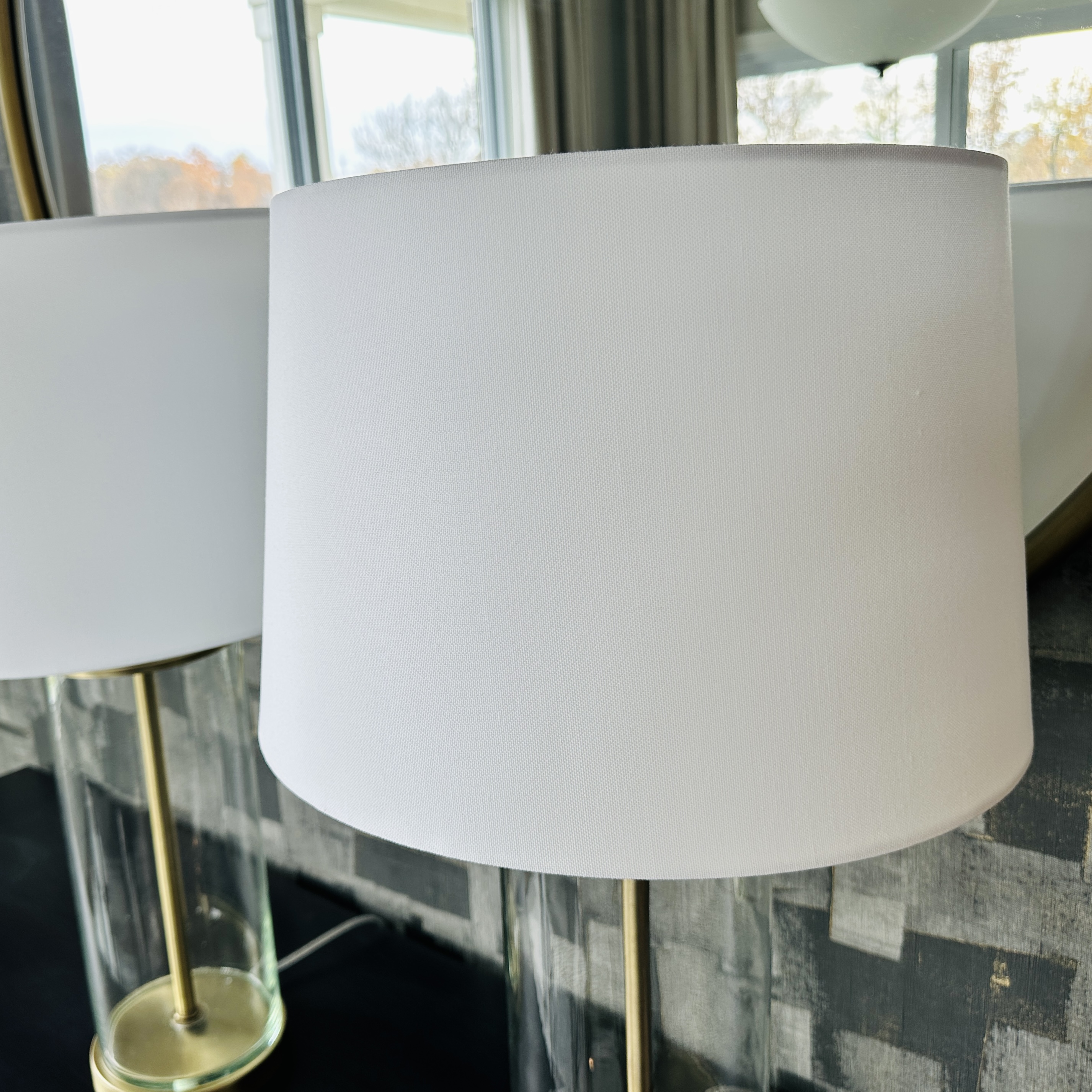 Pair of Contemporary Gold Tone Metal and Glass Table Lamps
