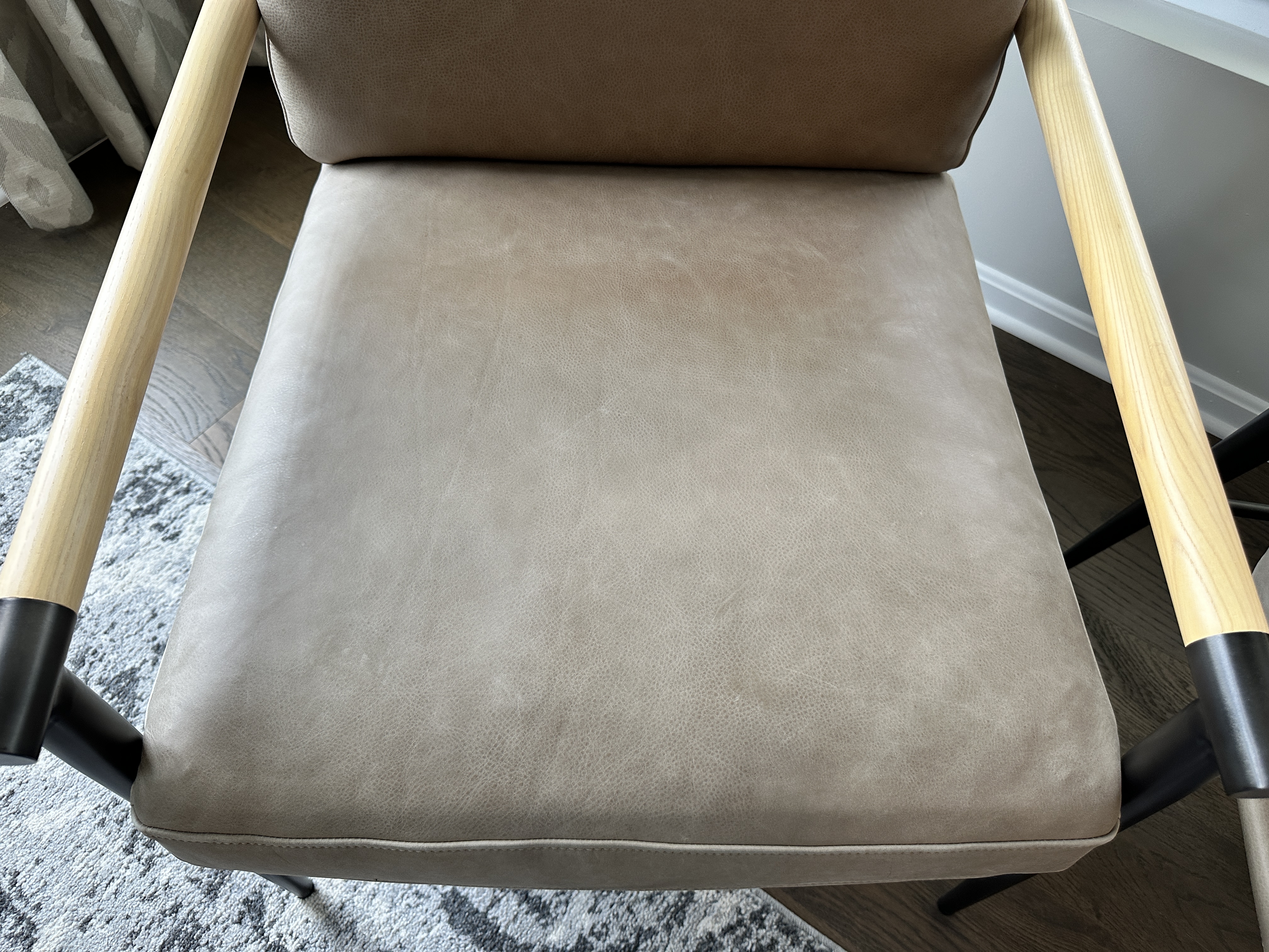 Pair of Four Hands "Rowen" Leather Upholstered Metal and Wood Armchairs