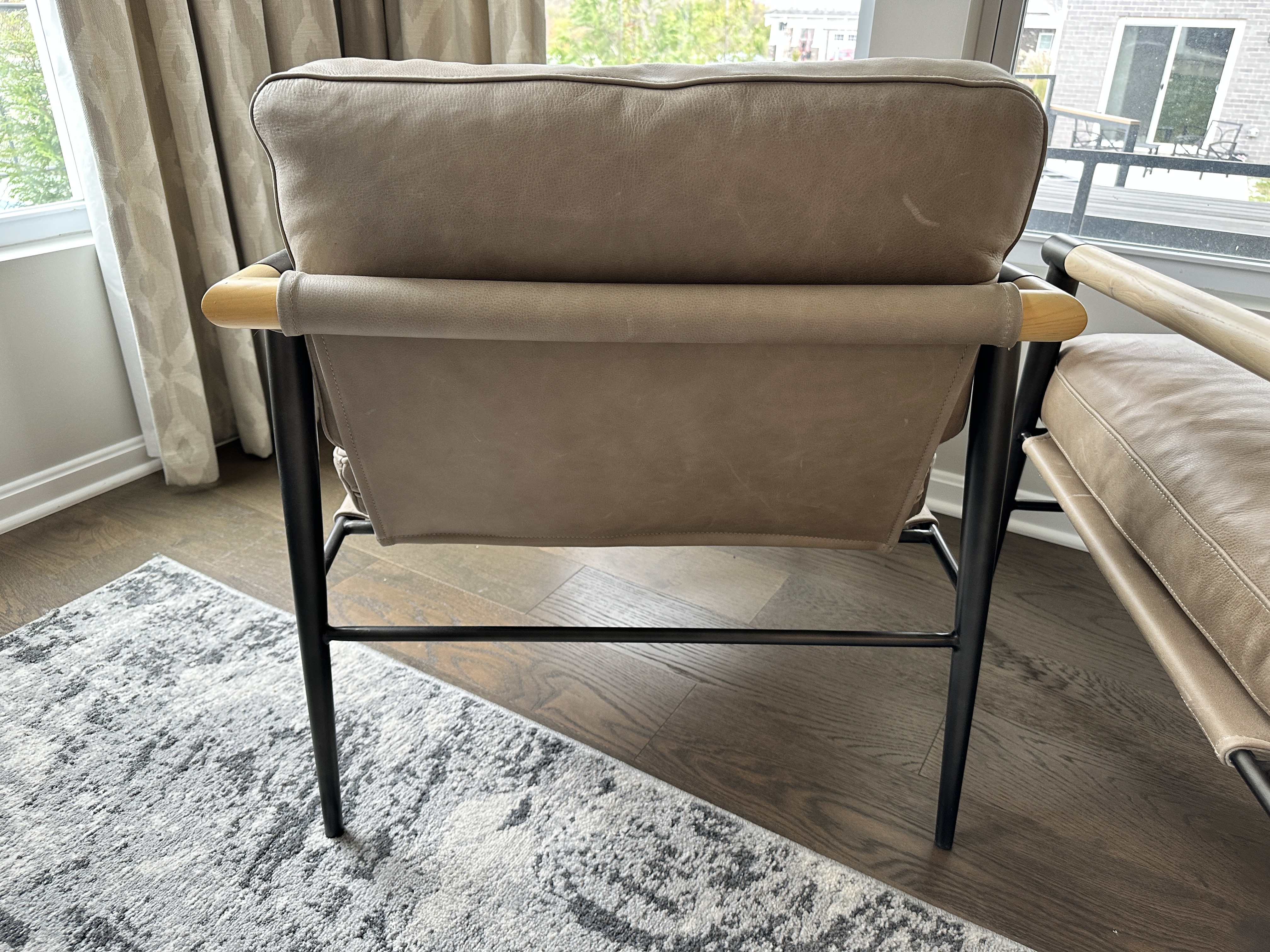 Pair of Four Hands "Rowen" Leather Upholstered Metal and Wood Armchairs