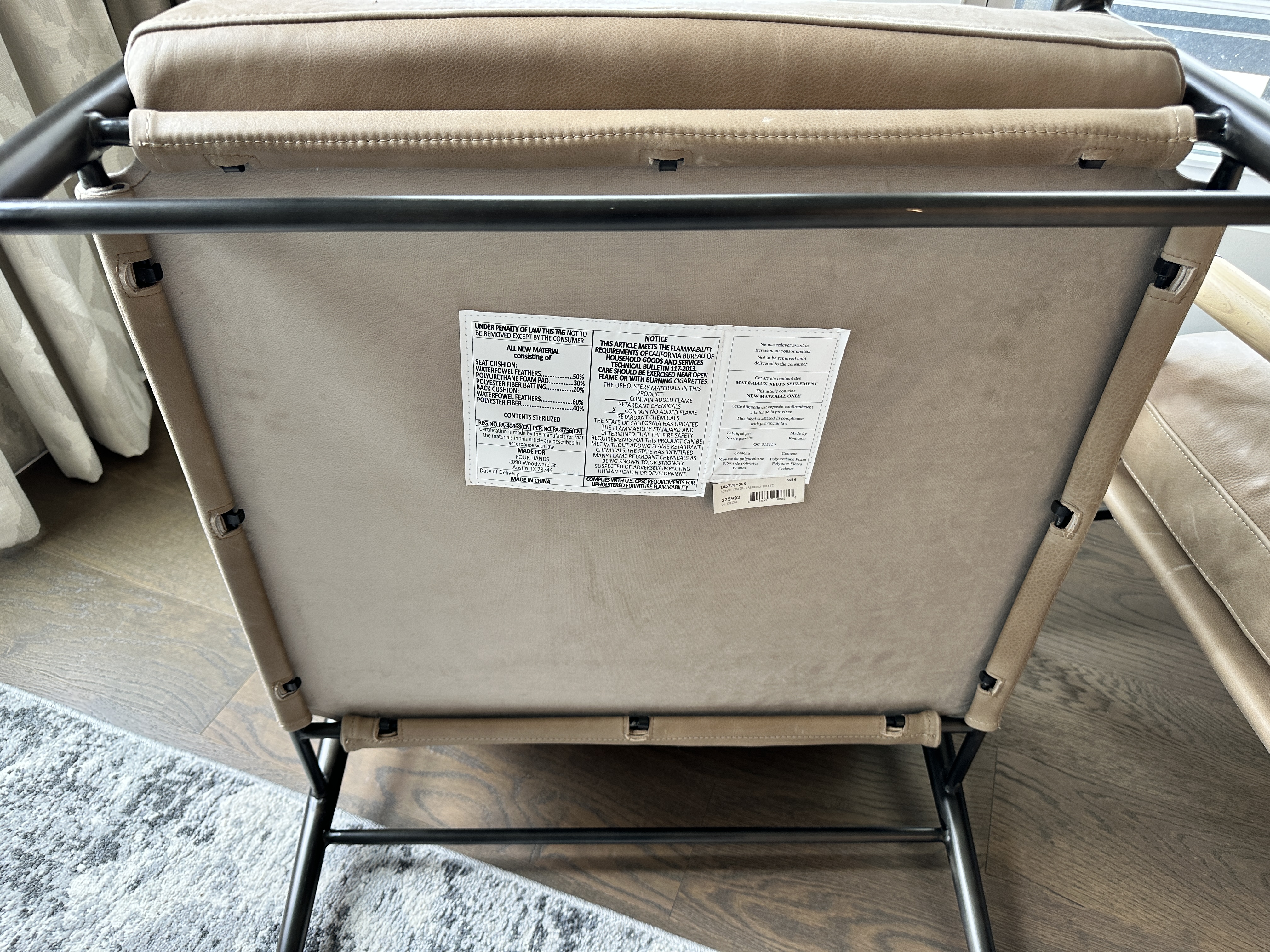 Pair of Four Hands "Rowen" Leather Upholstered Metal and Wood Armchairs