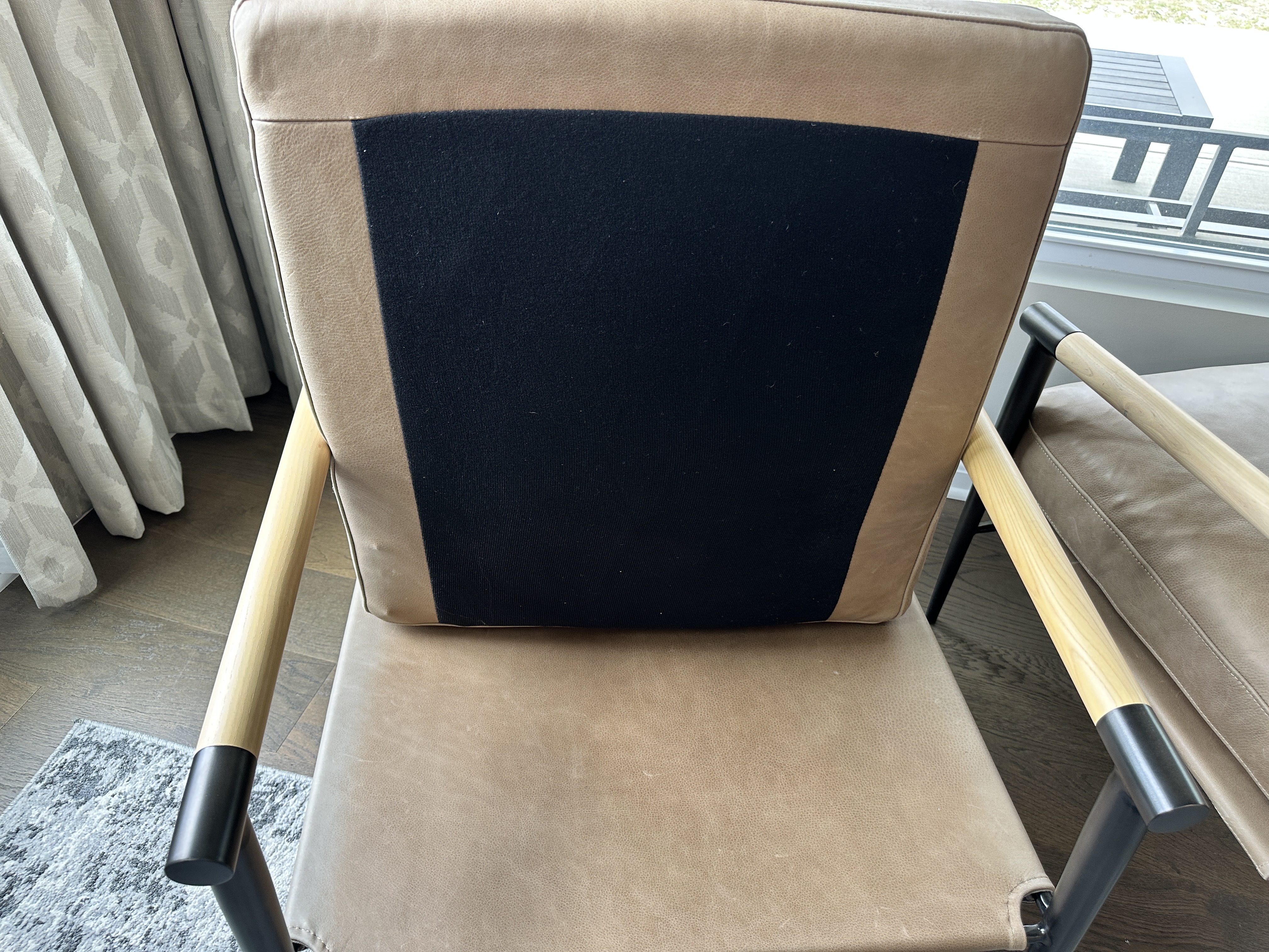 Pair of Four Hands "Rowen" Leather Upholstered Metal and Wood Armchairs