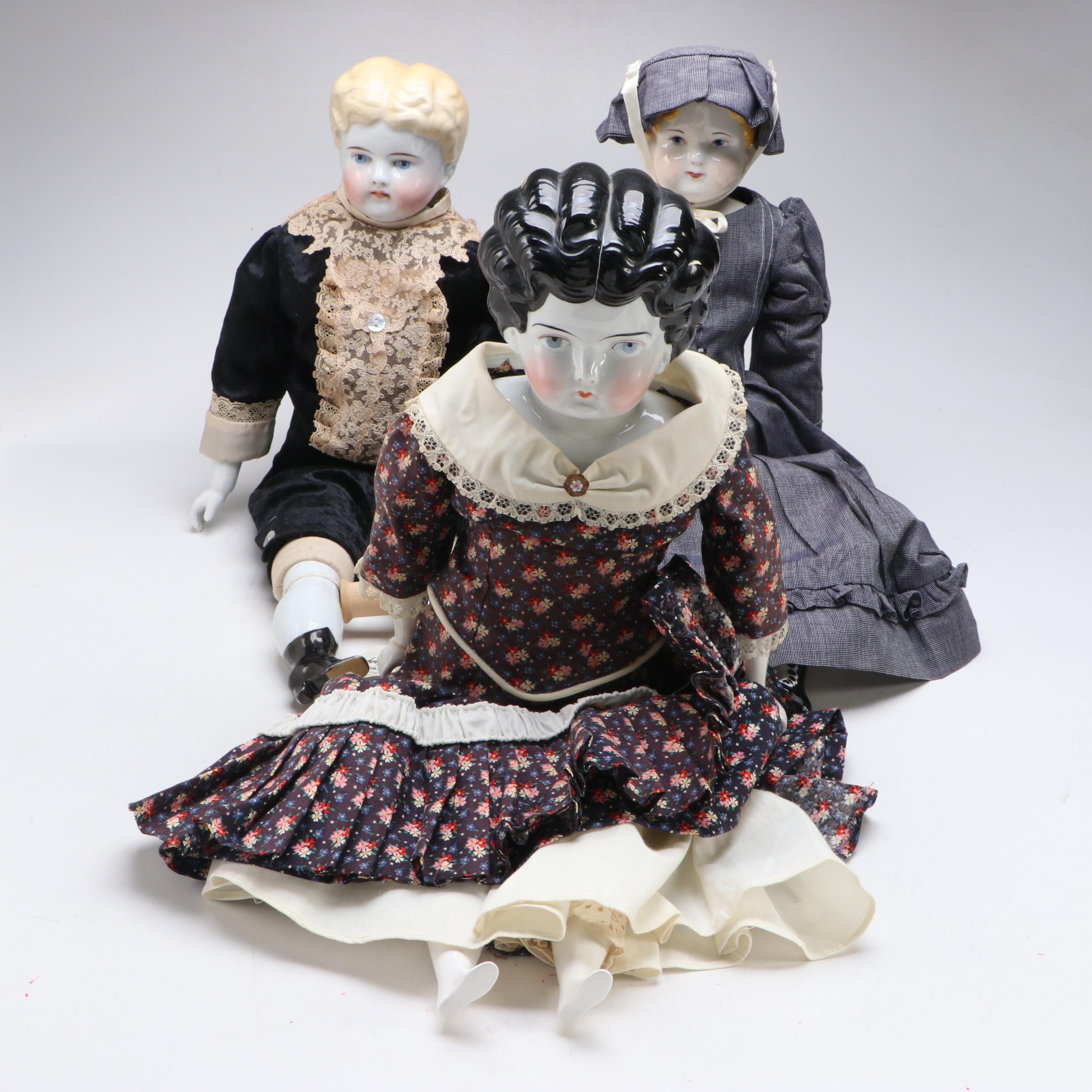 German Style Bisque and Cloth Dolls