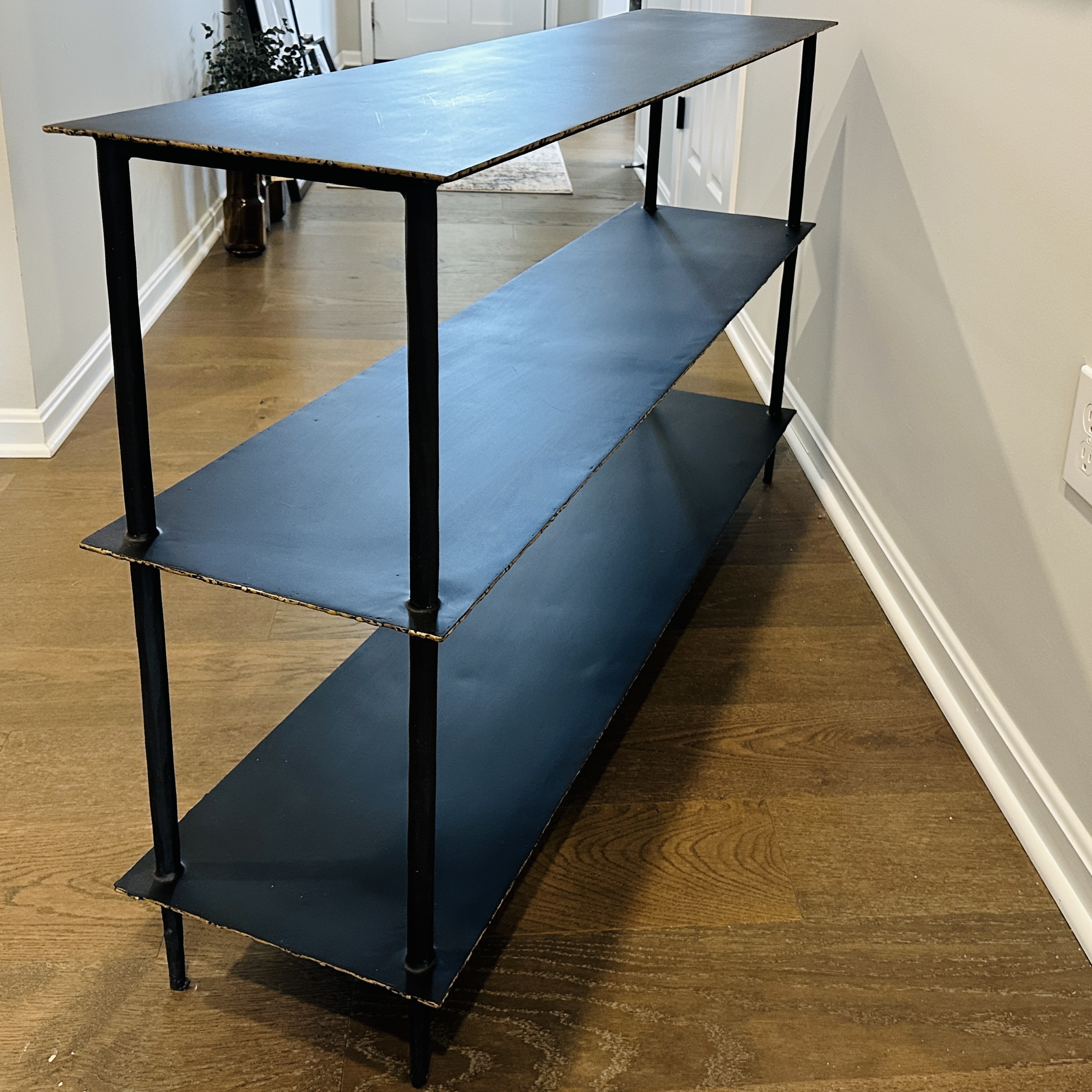 Four Hands "Trula" Three-Tier Metal Media Console in Rubbed Black