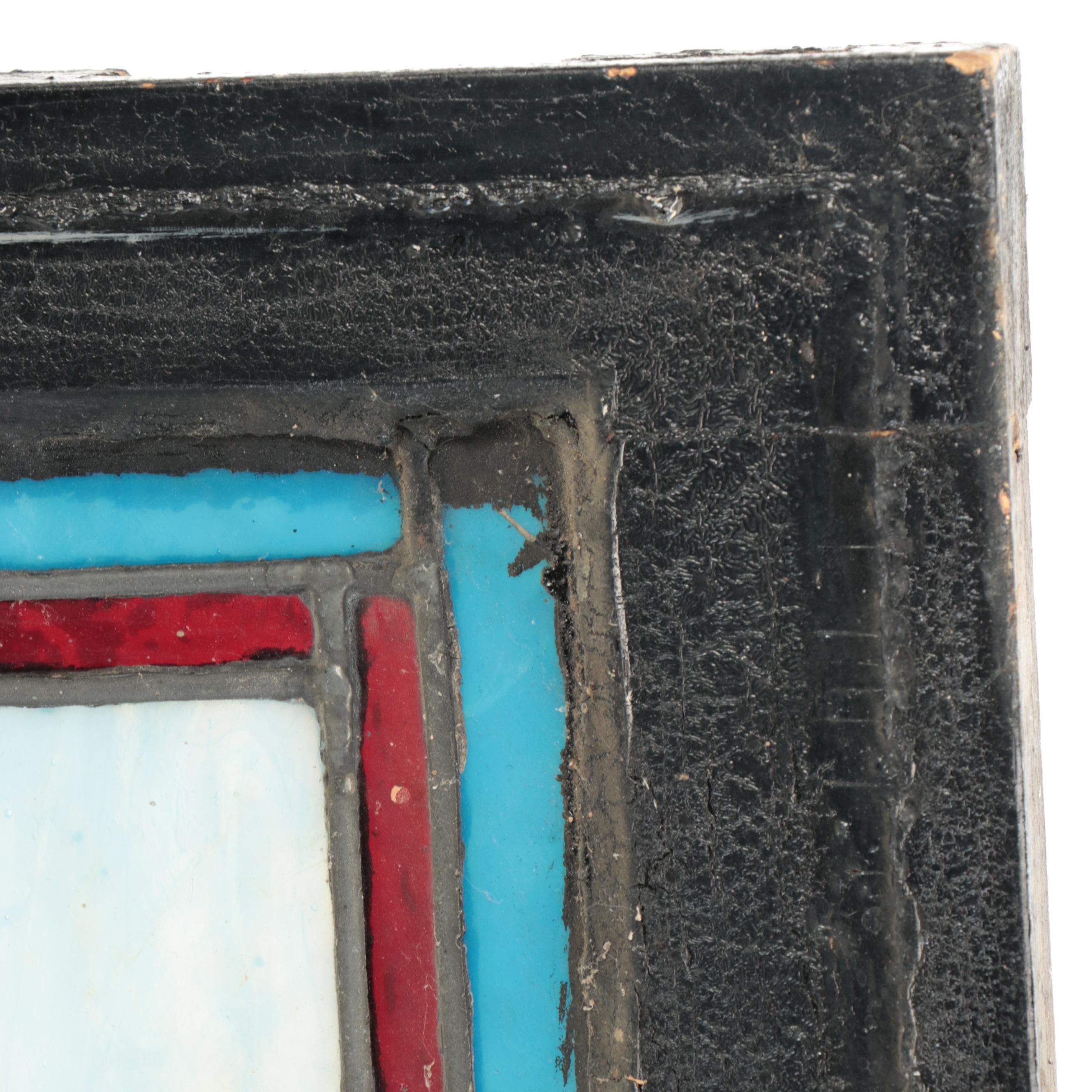 Art Nouveau Style Slag Glass White Flowers Window Panel