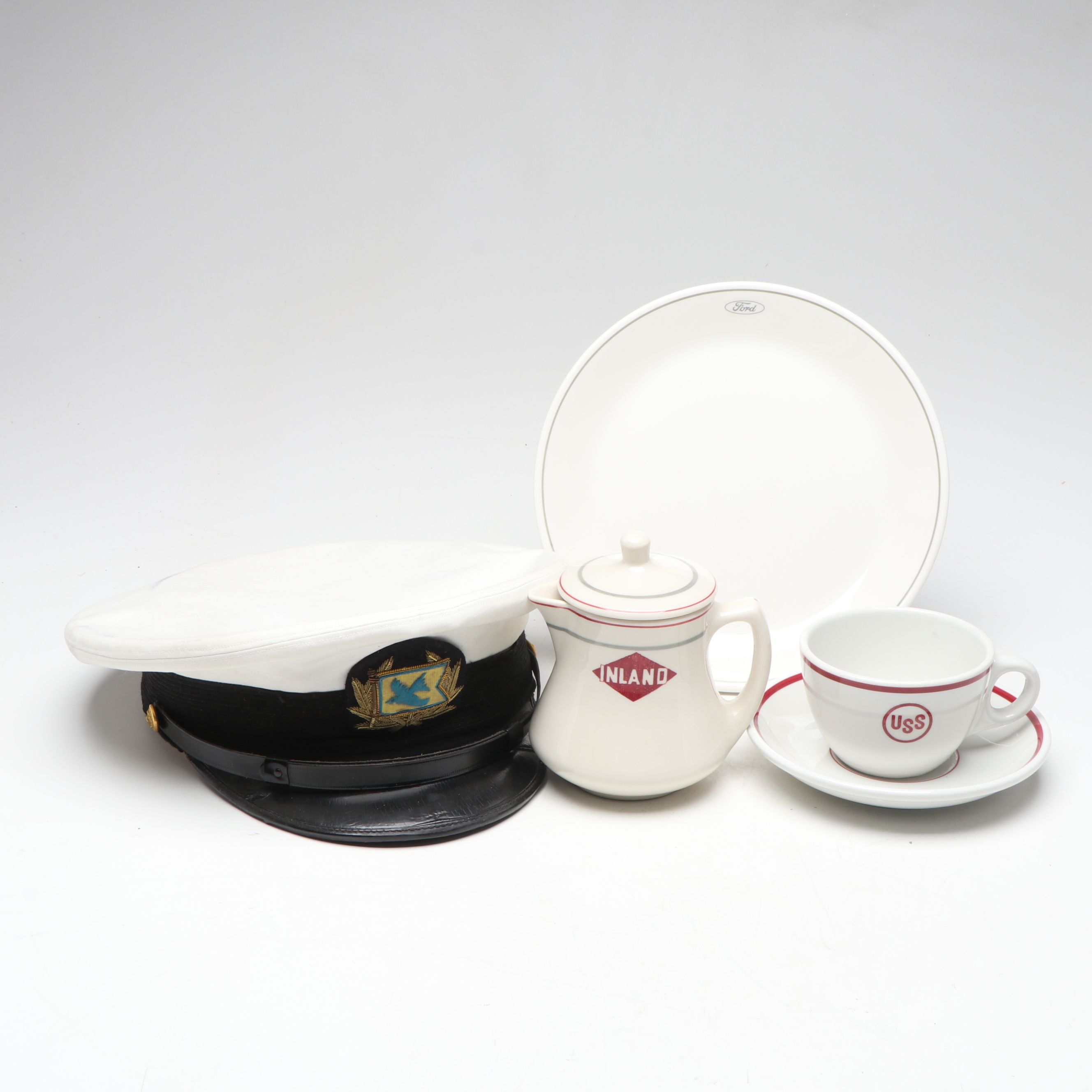 Ford Fleet Great Lakes Naval Officer's Cap with Plate, Creamer and More
