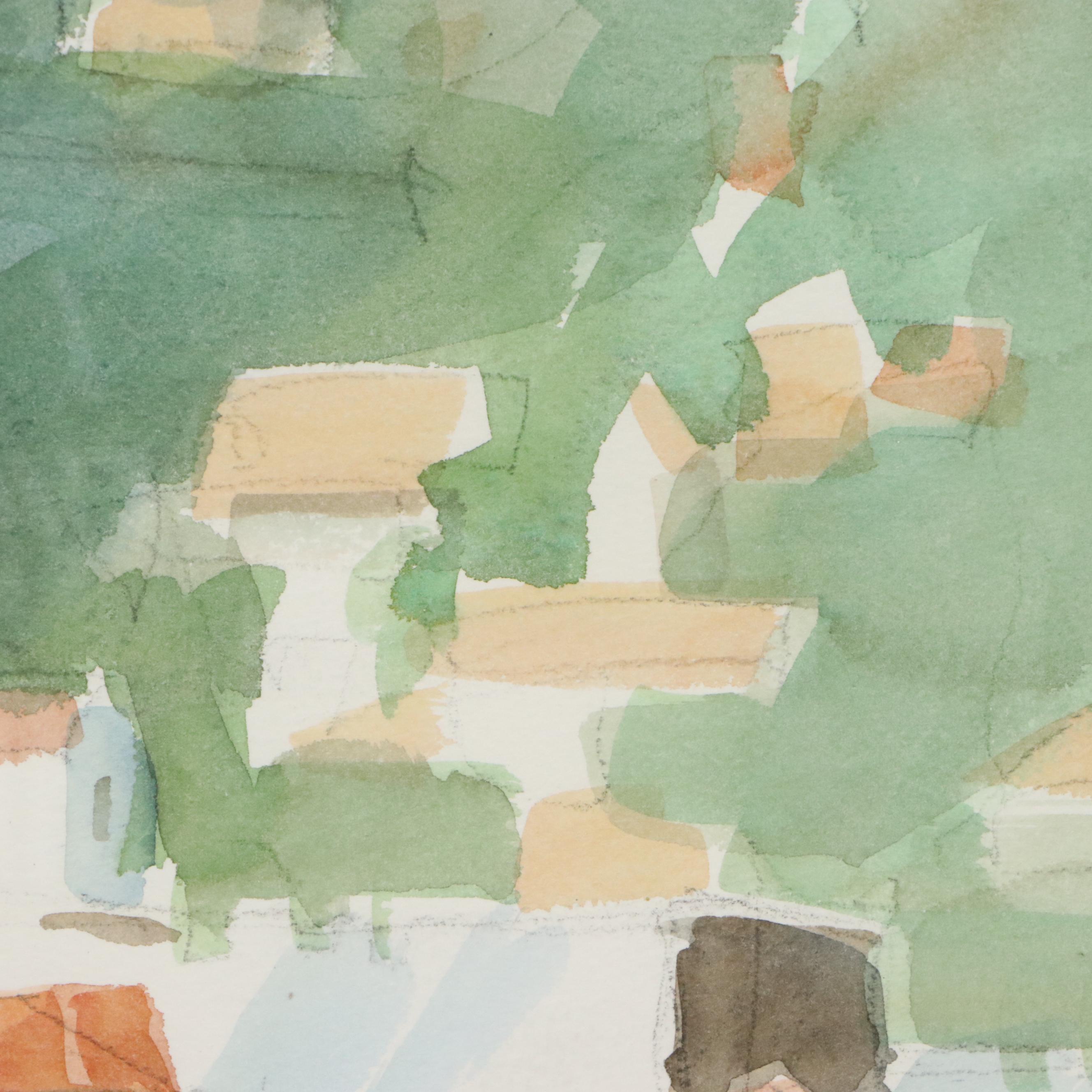 Sanford Brooks Watercolor Painting Mediterranean Coastal Town, Mid-20th Century