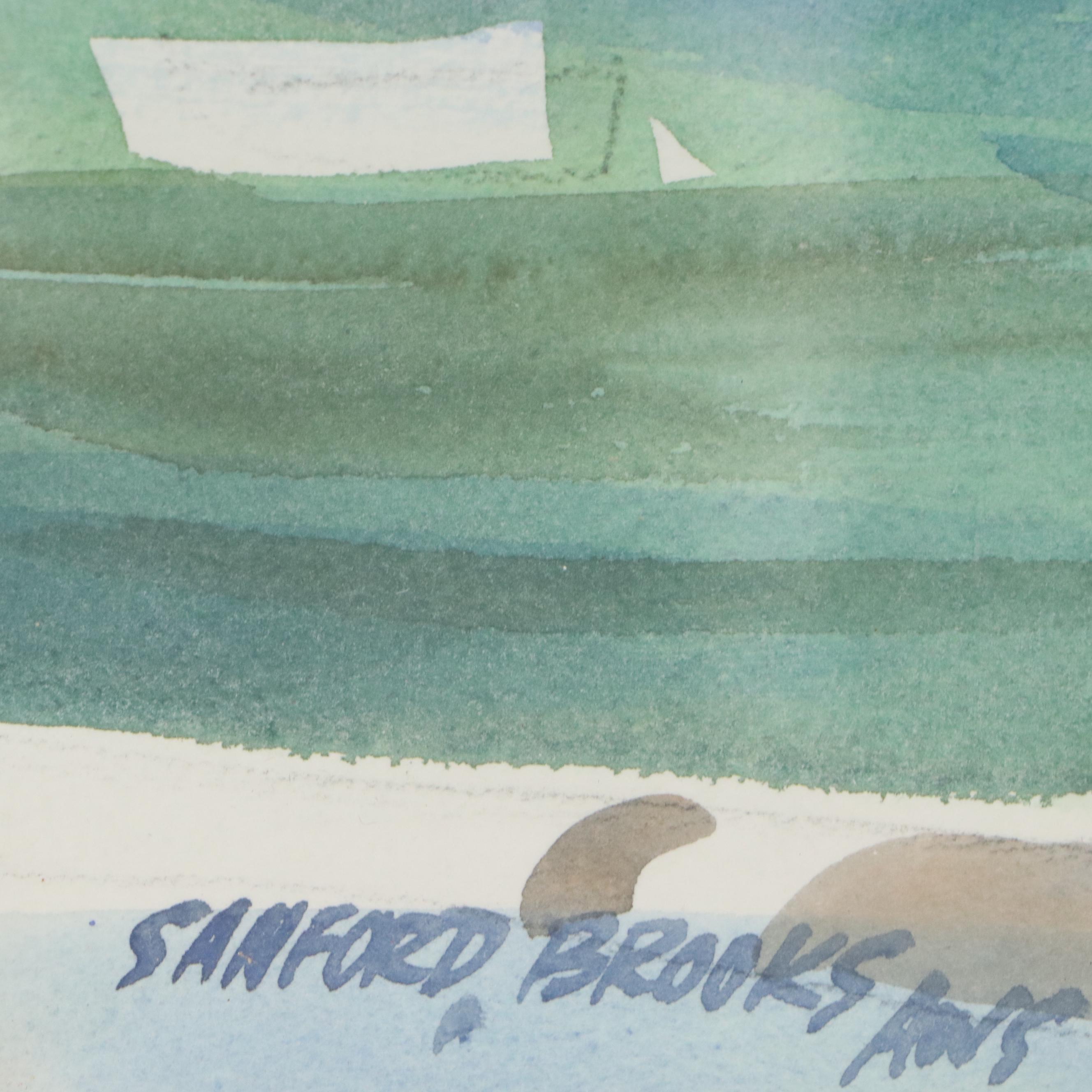 Sanford Brooks Watercolor Painting Mediterranean Coastal Town, Mid-20th Century