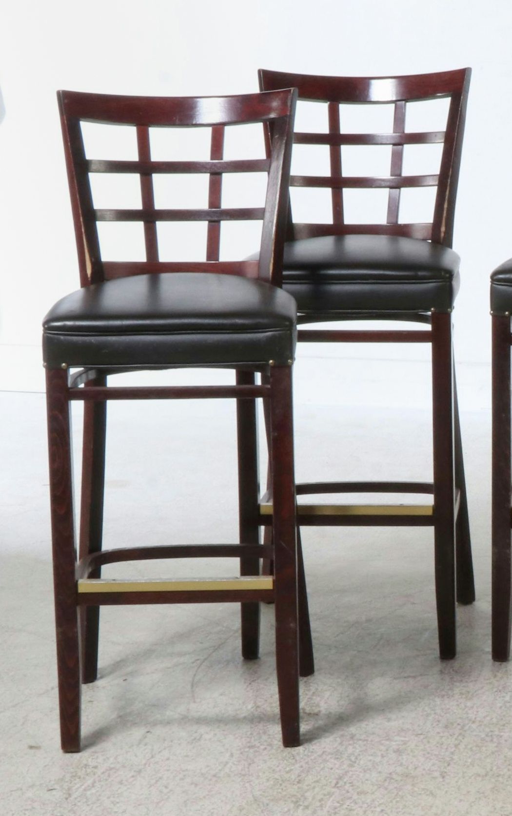 Six Wood and Faux Leather Barstools