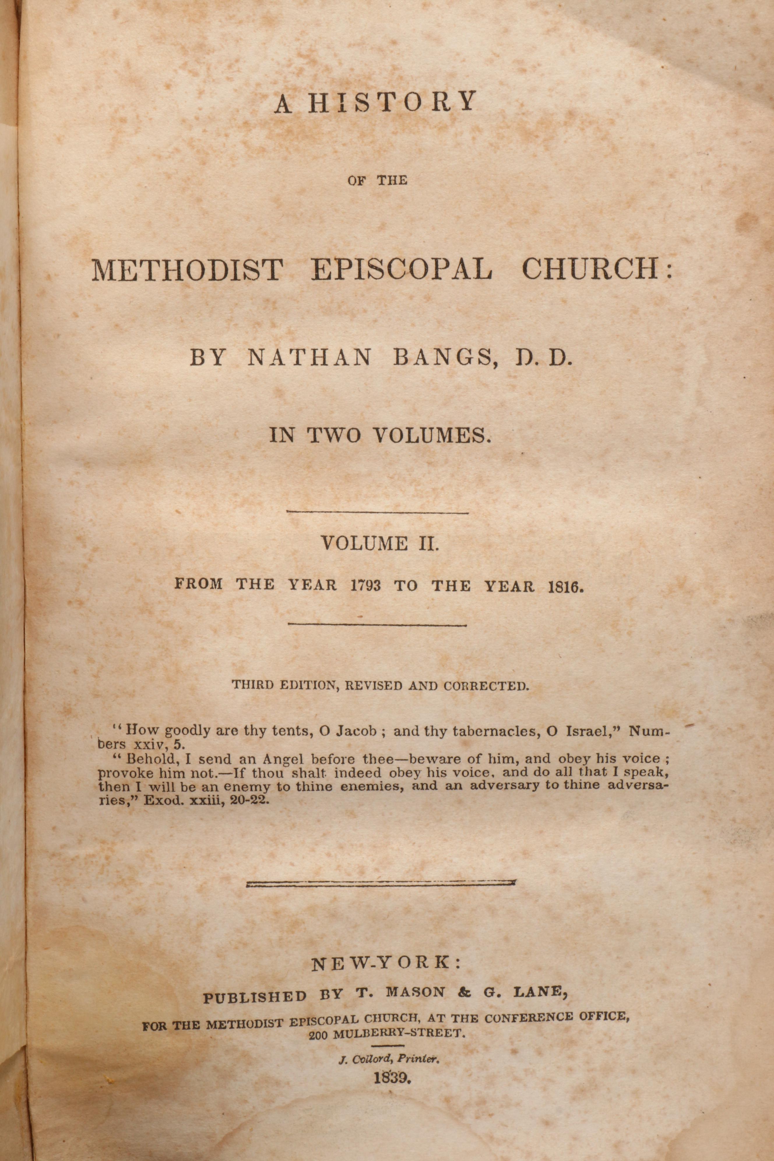 "A History of the Methodist Episcopal Church" by Nathan Bangs, 1839–1840