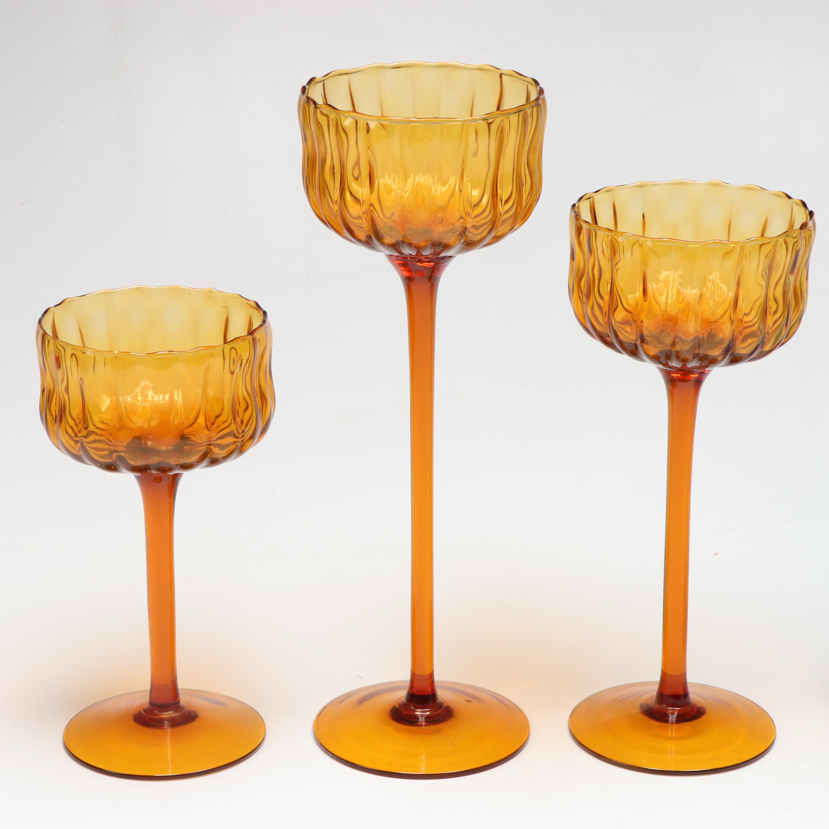 Steuben Style Art Glass Bowl, Blown Glass Vase, More Blue and Amber Glassware